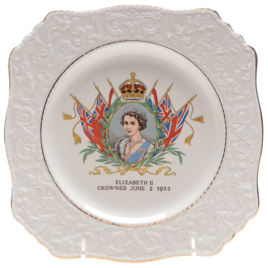 Royal Winton Queen Elizabeth II Coronation Earthenware Plate, Mid-20th Century