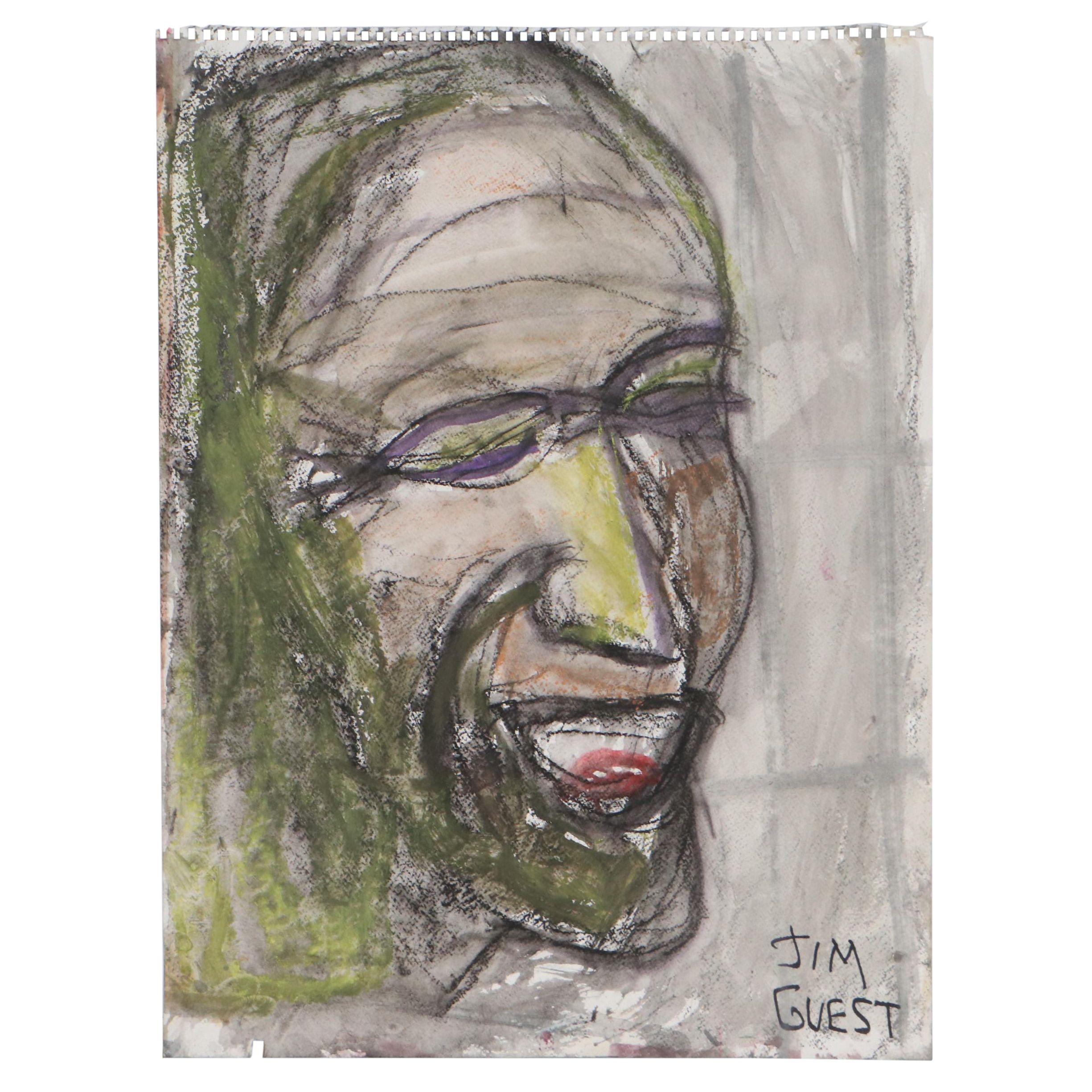Jim Guest Abstract Portrait Mixed Media Drawing