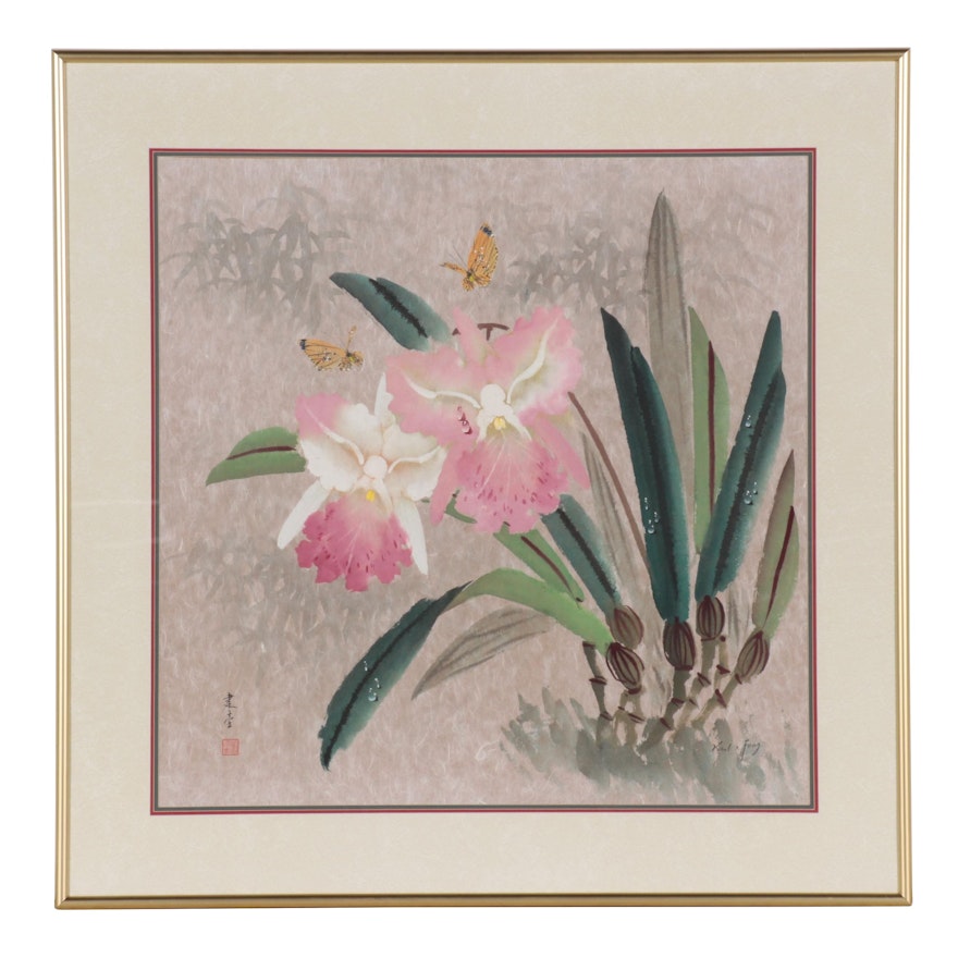 Karl J. Feng Watercolor Painting "Orchid"