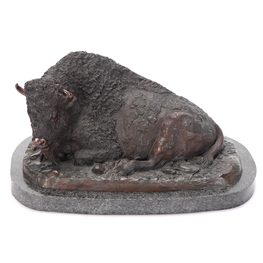 Adam Rose Bronze Sculpture of Resting Buffalo