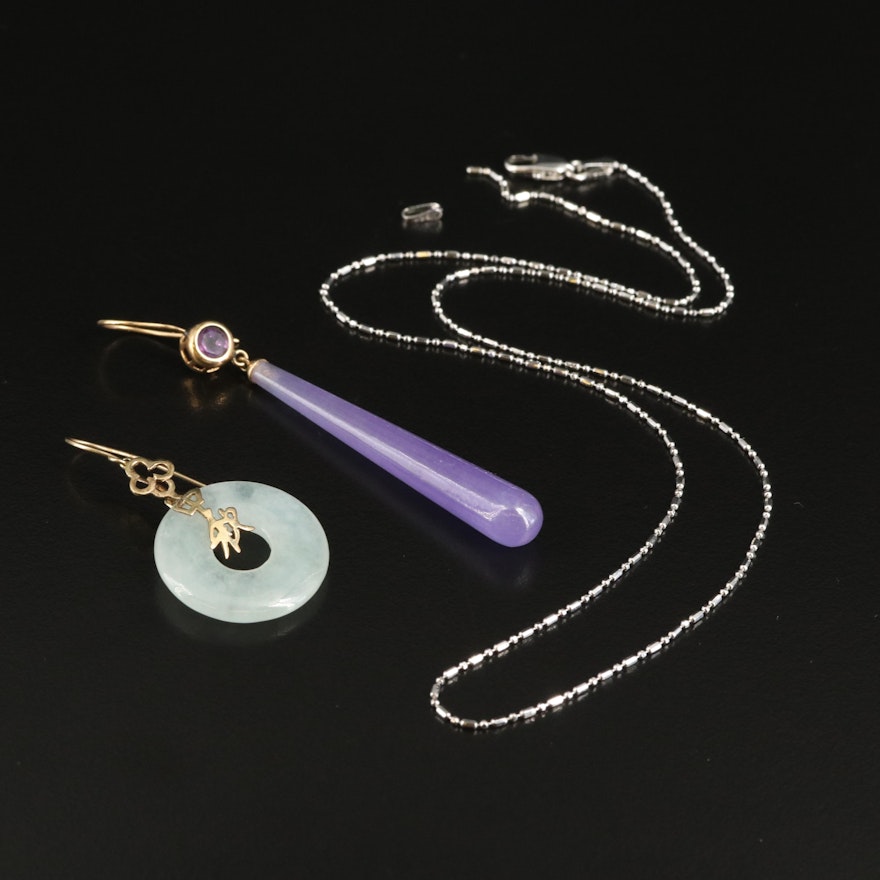 14K Scrap Jewelry with Jadeite and Amethyst