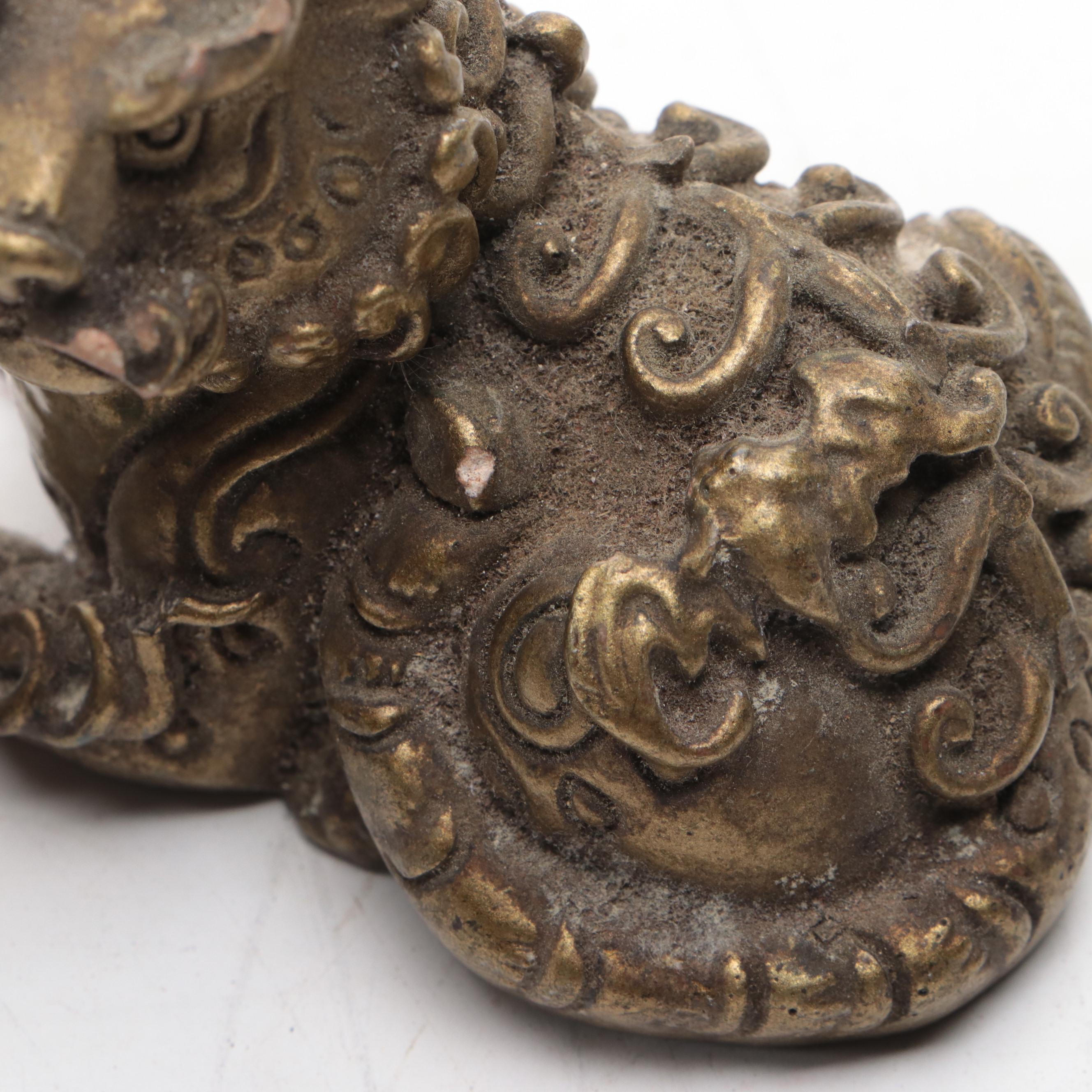 Chinese Lacquered Wood Tabletop Folding Screen with Brass and Resin Figurines