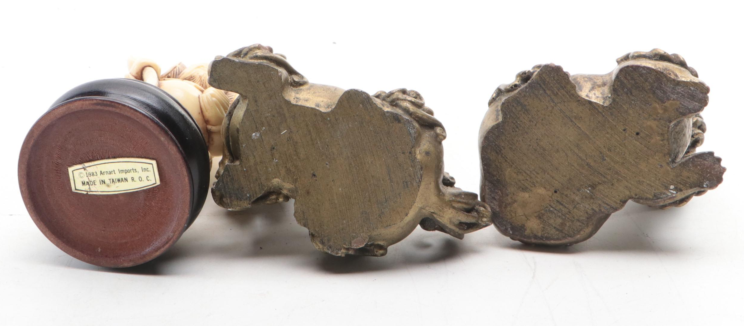 Chinese Lacquered Wood Tabletop Folding Screen with Brass and Resin Figurines