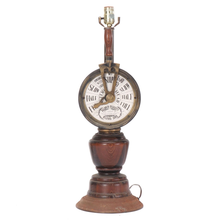 Baldwin-Brockett Brass, Wood Ship's Telegraph Converted Table Lamp, Mid-20th C