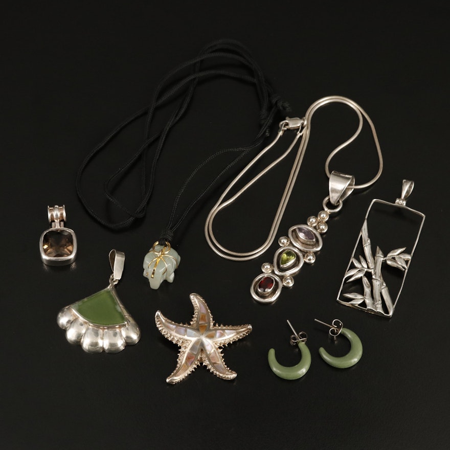 Sterling Jewelry Selection with Starfish Pendant and Elephant Necklace