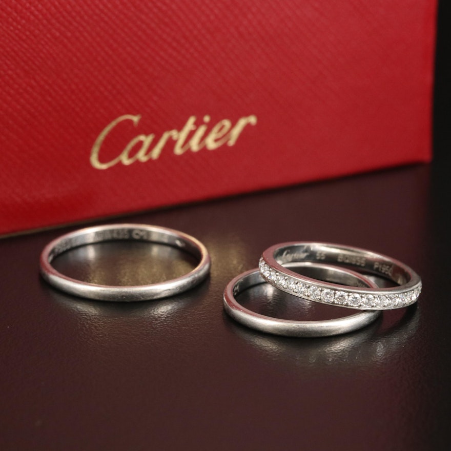Cartier Platinum Bands with 0.38 CTW Diamonds