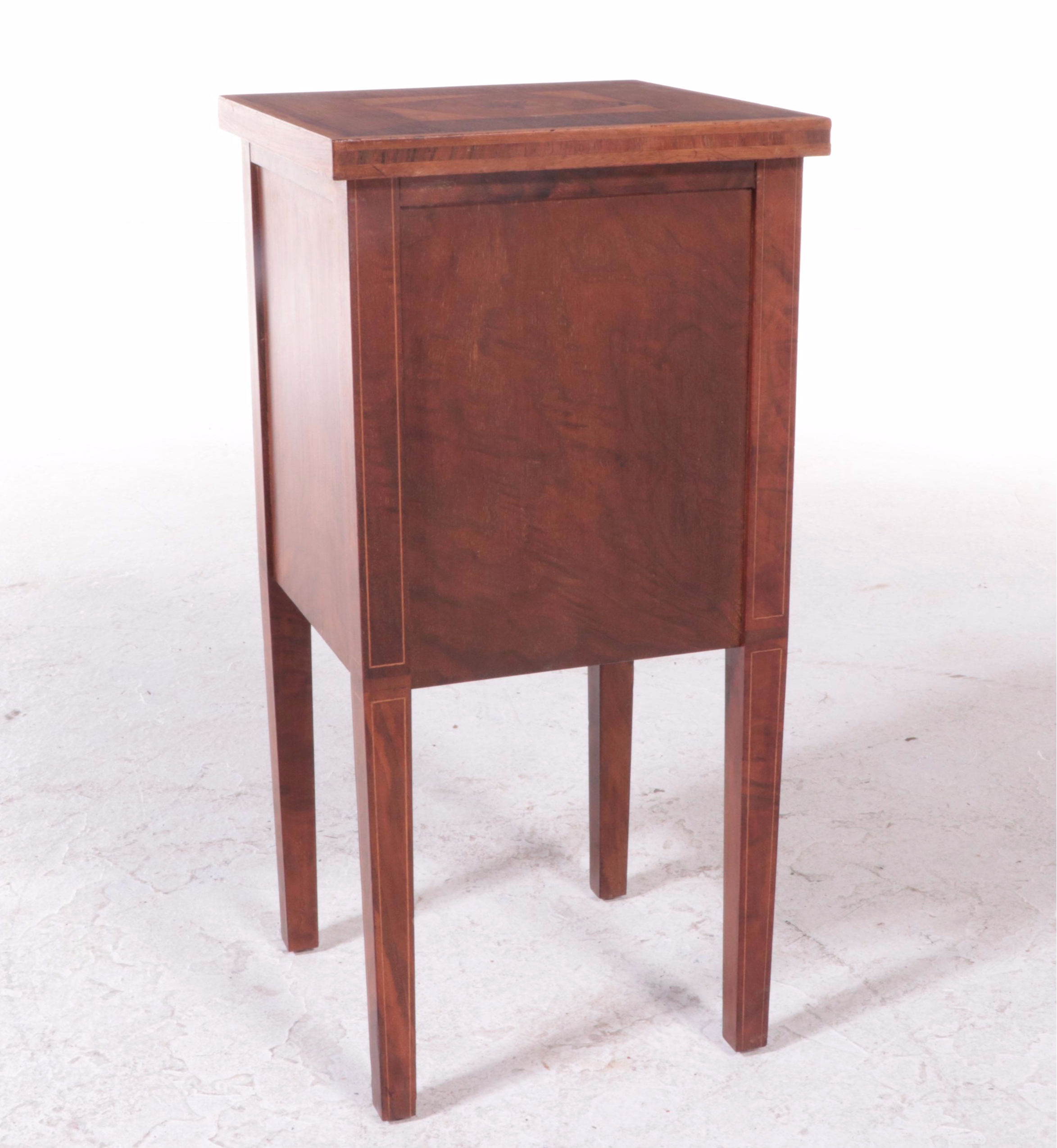 Walnut and Marquetry Smoking Stand with Tobacco Jar and Pipes, 20th Century