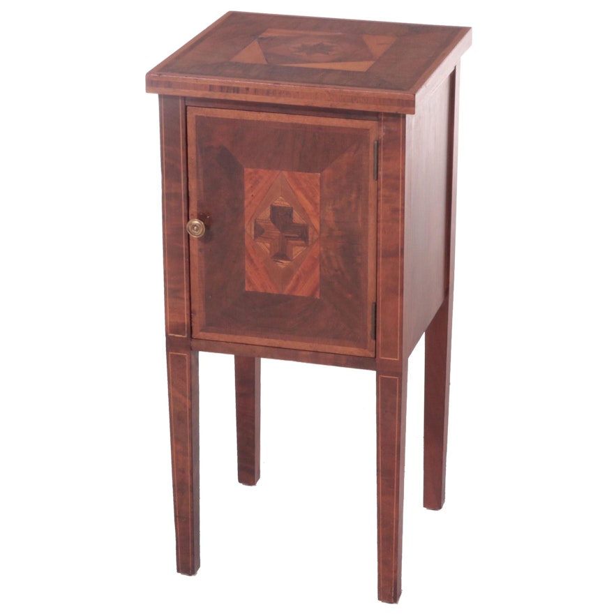 Walnut and Marquetry Smoking Stand with Tobacco Jar and Pipes, 20th Century