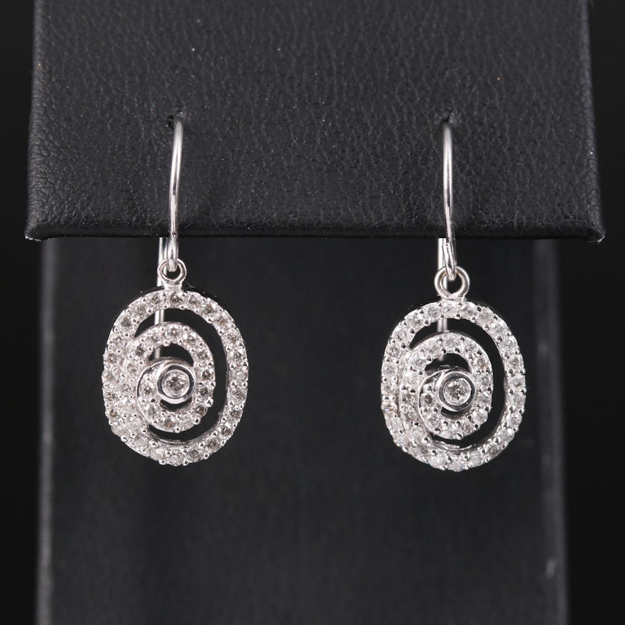 14K Diamond Spiral Drop Earrings