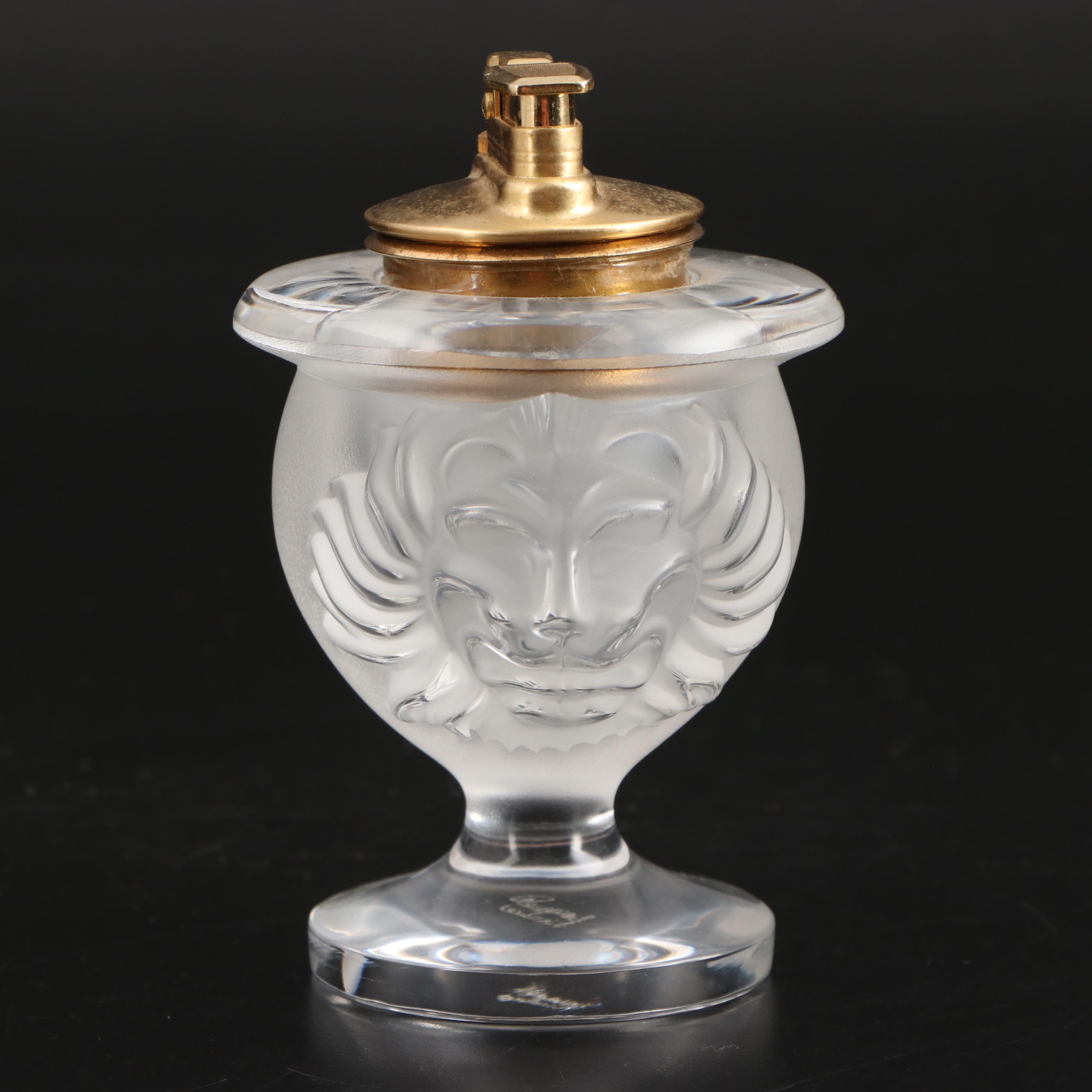 Lalique "Tête de Lion" Frosted and Clear Crystal Lighter and Cigarette Holder