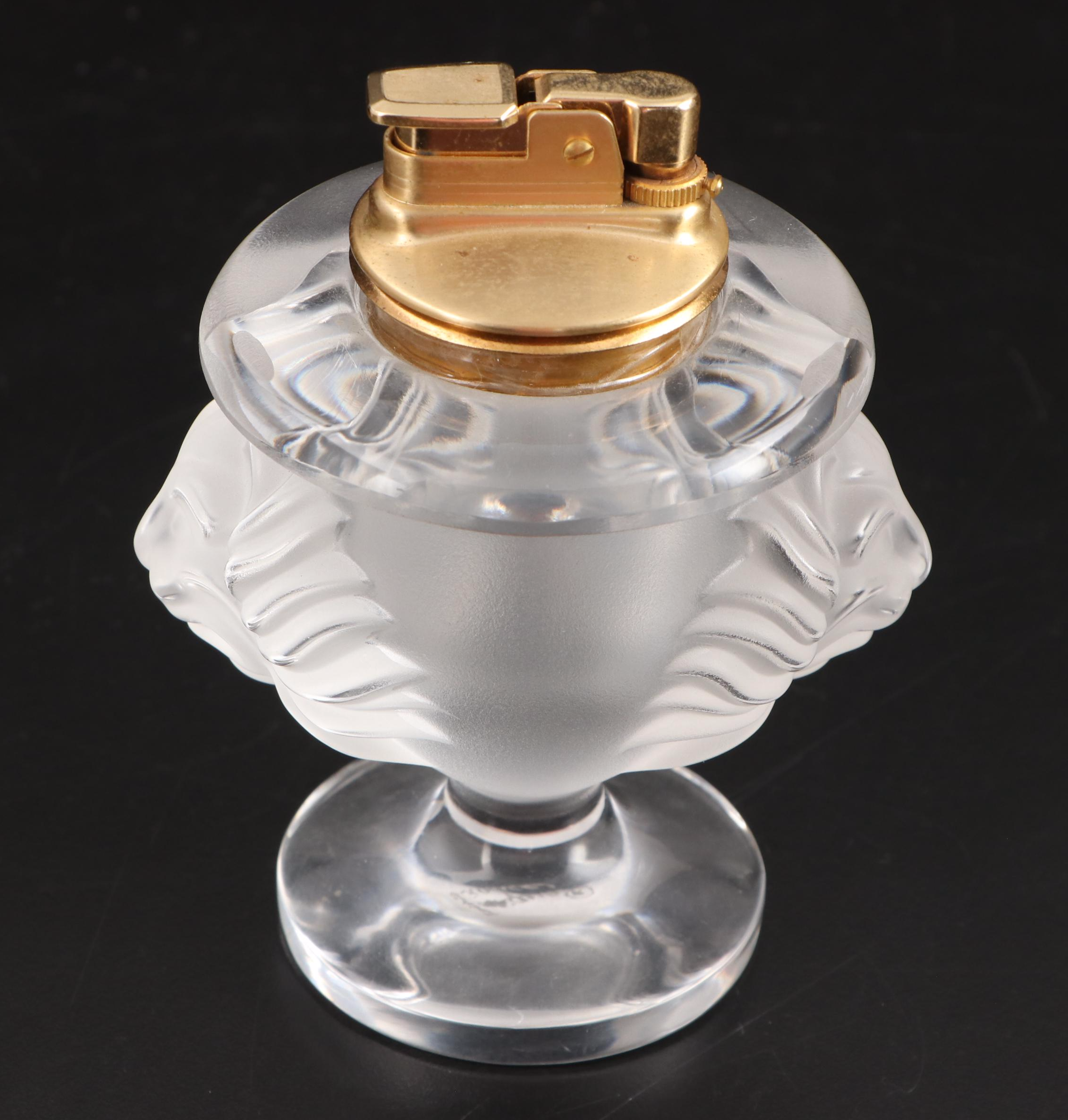 Lalique "Tête de Lion" Frosted and Clear Crystal Lighter and Cigarette Holder