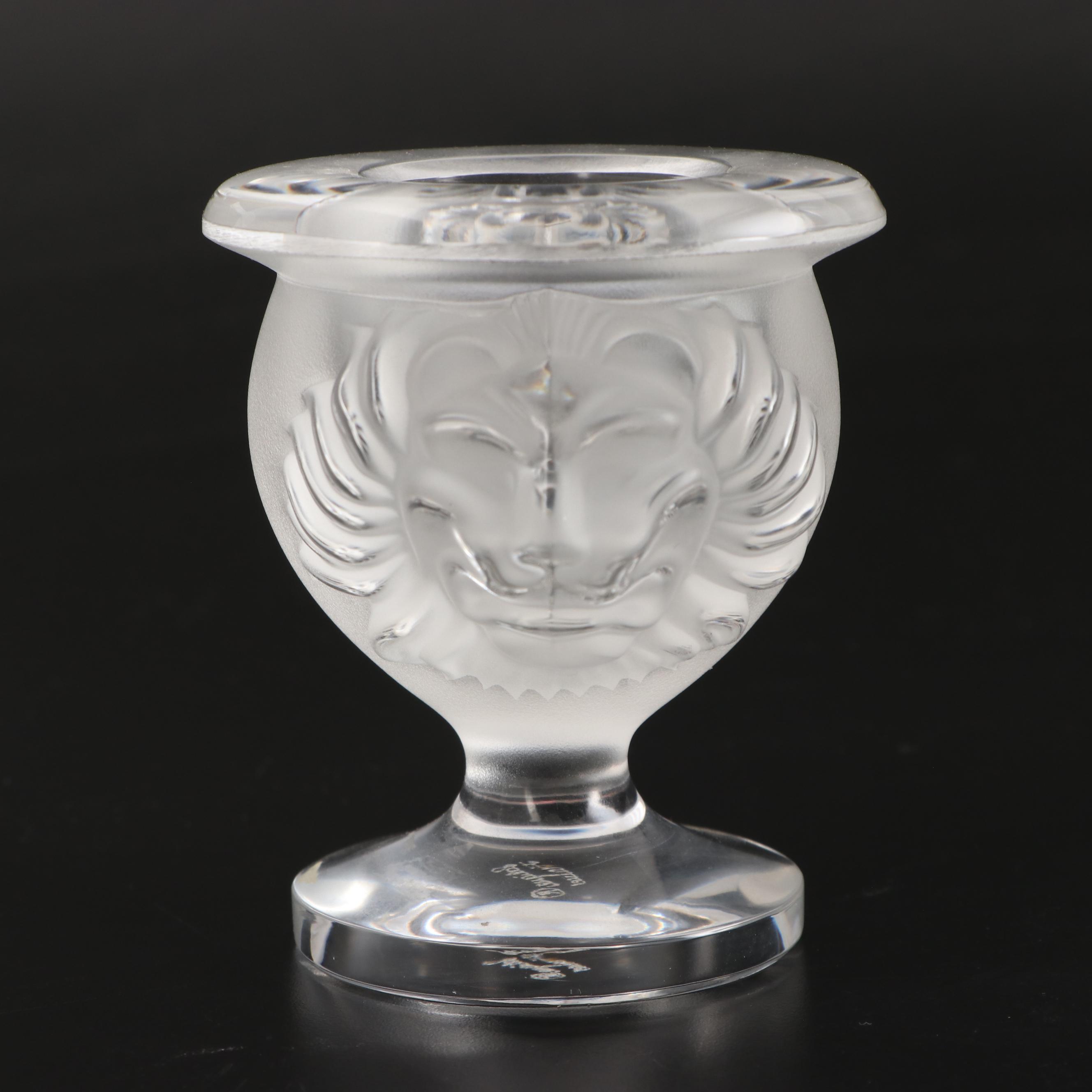 Lalique "Tête de Lion" Frosted and Clear Crystal Lighter and Cigarette Holder