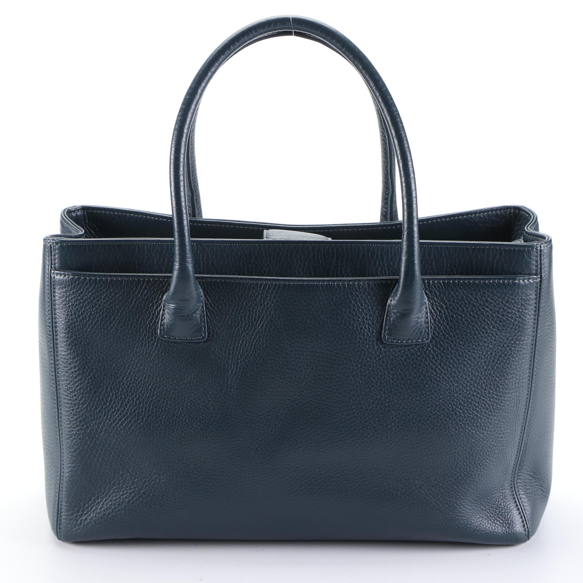 Chanel Cerf Executive Medium Tote in Blue Grained Leather with CC Turnlock
