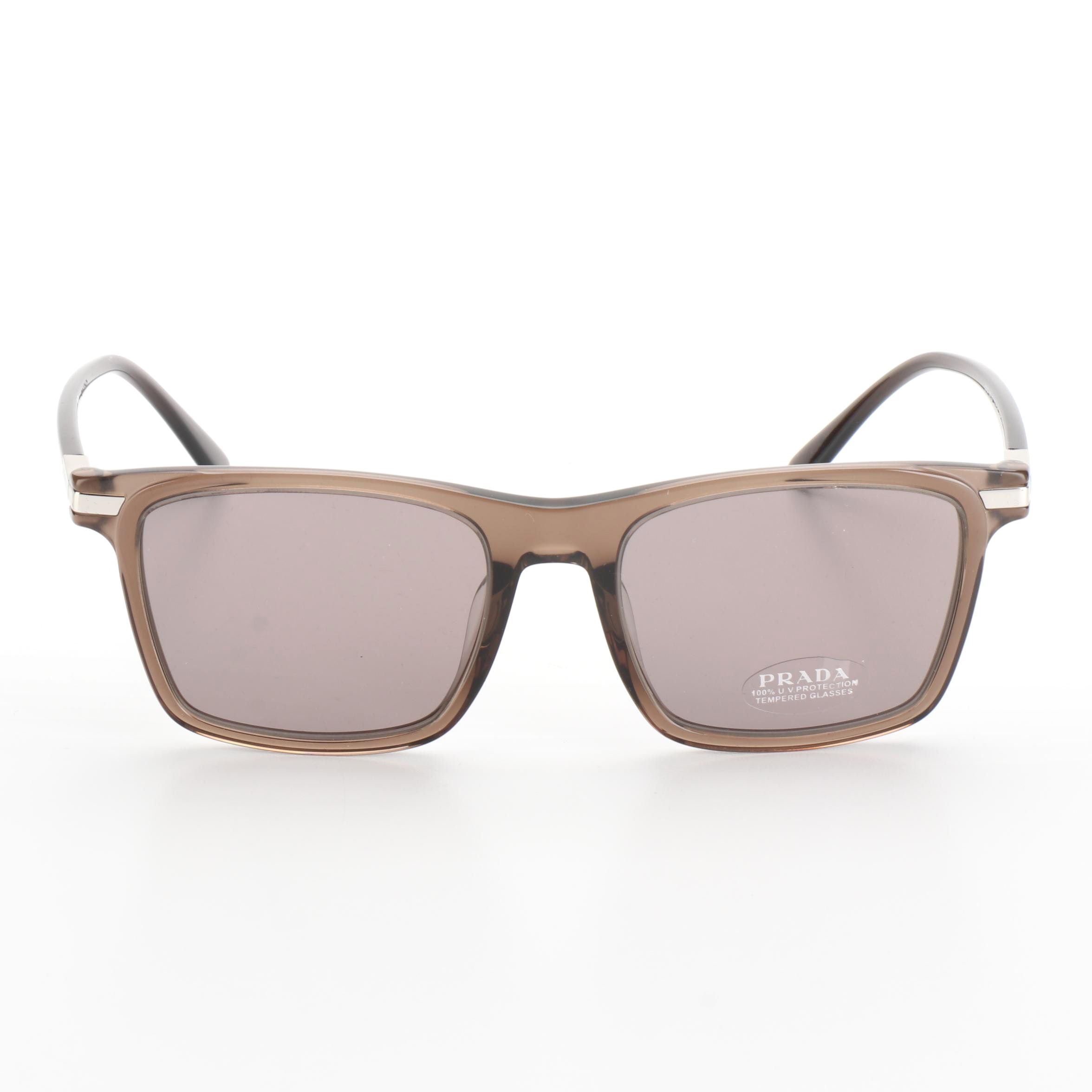Prada SPR19XS-F Translucent Brown Rectangular Sunglasses with Box and Case