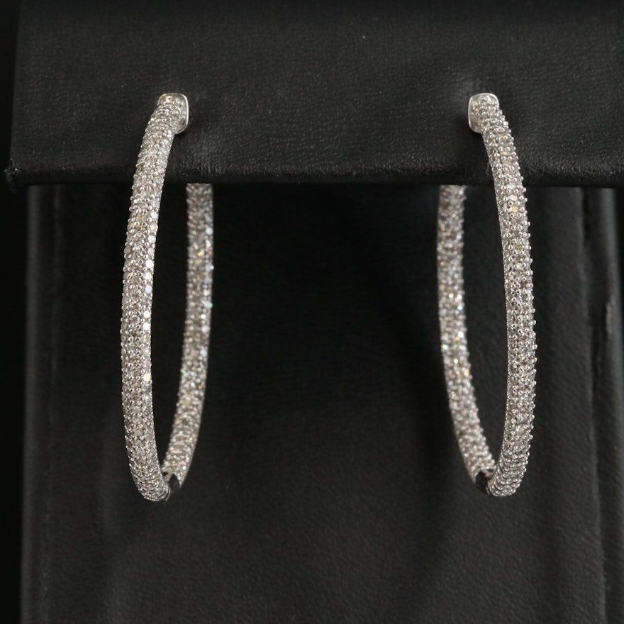 10K 1.95 CTW Pavé Diamond Inside-Out Oval Hoop Earrings