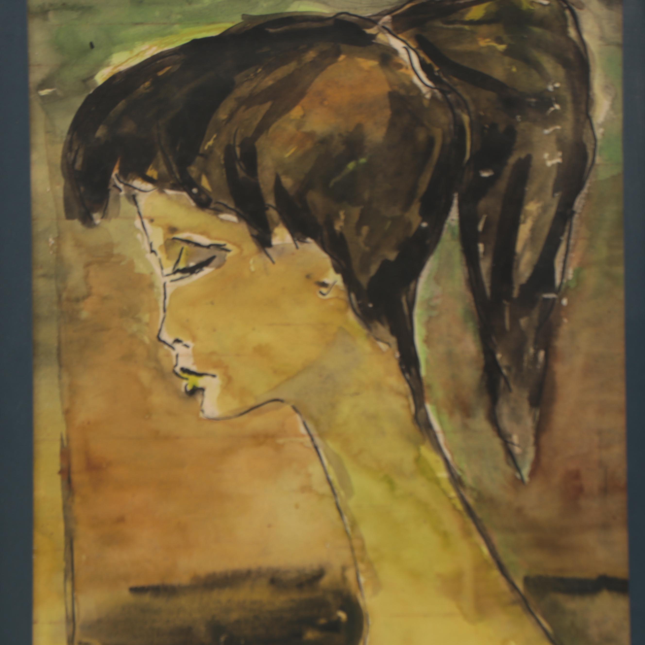 Abstract Portrait Watercolor Painting of Girl