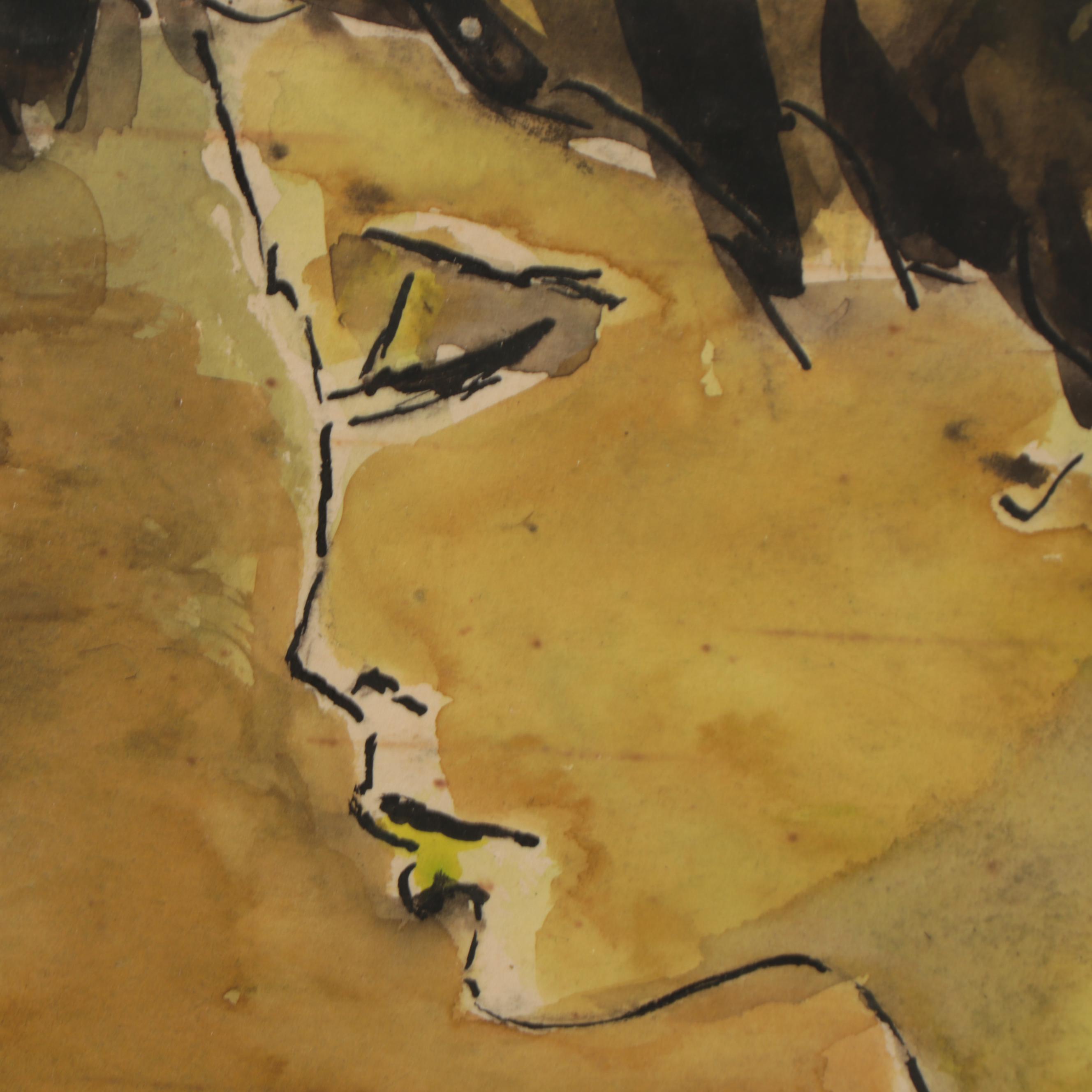 Abstract Portrait Watercolor Painting of Girl