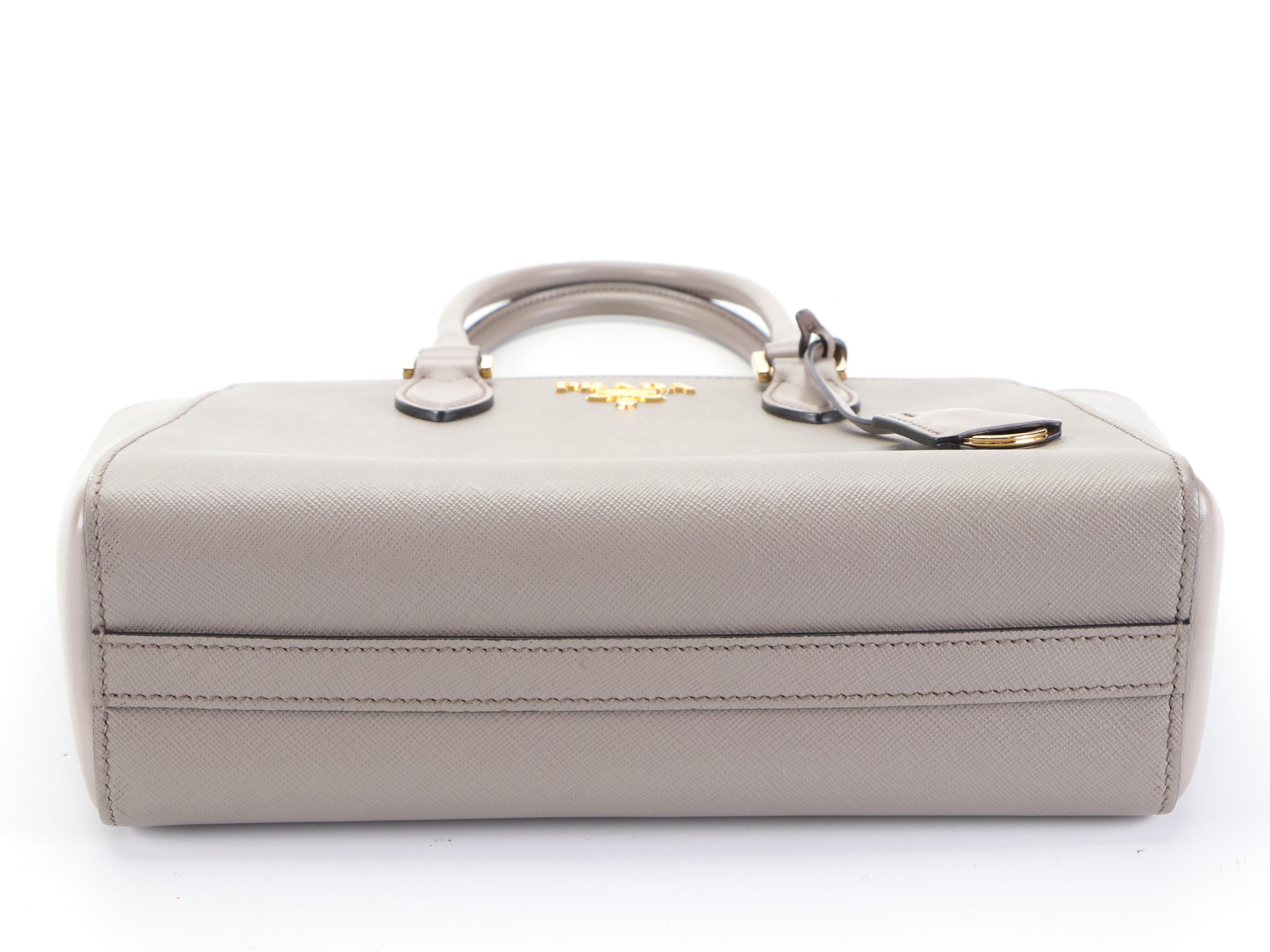Prada Small Zip Handbag in Dove Grey Saffiano and Smooth Leather