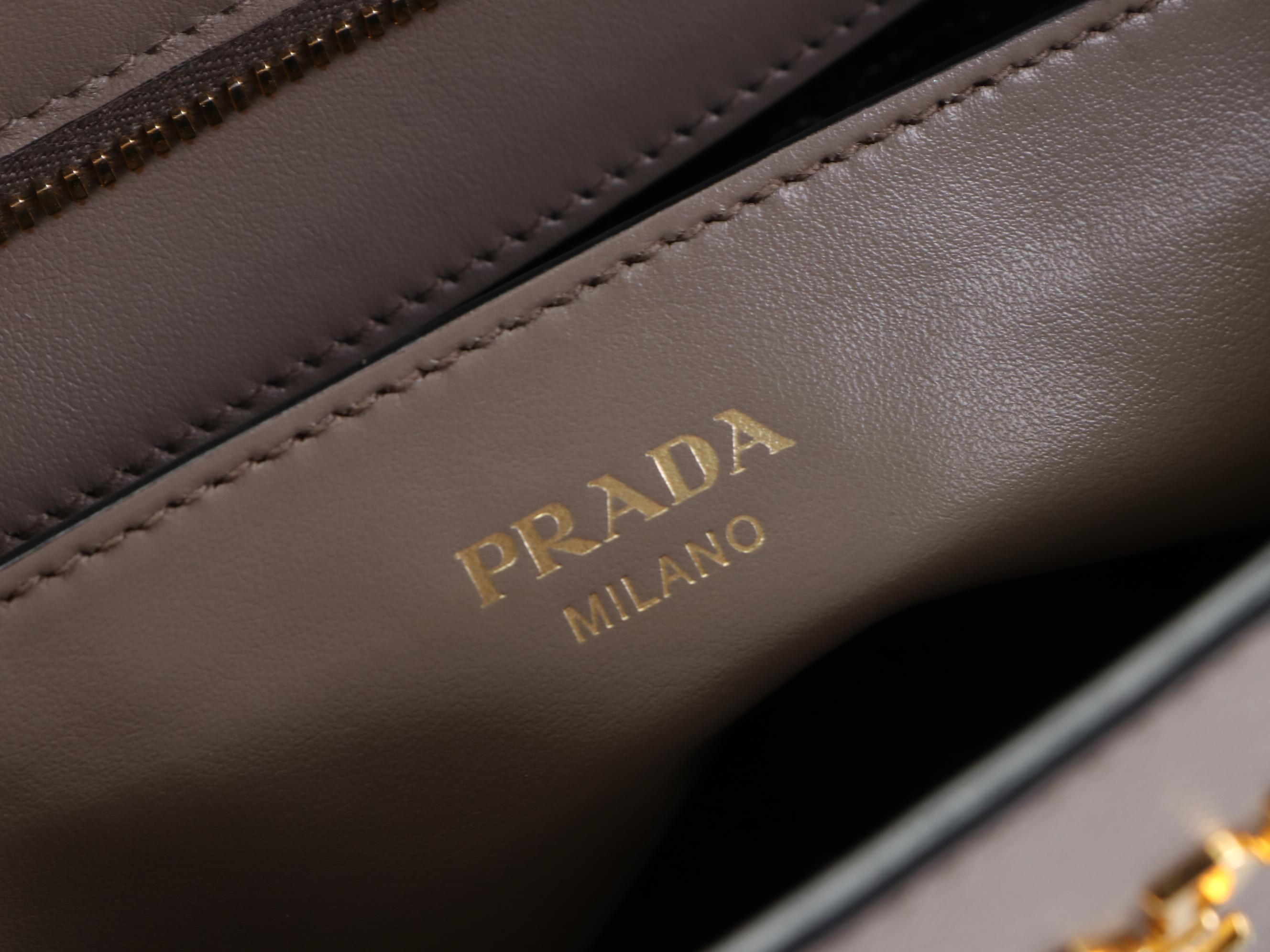 Prada Small Zip Handbag in Dove Grey Saffiano and Smooth Leather