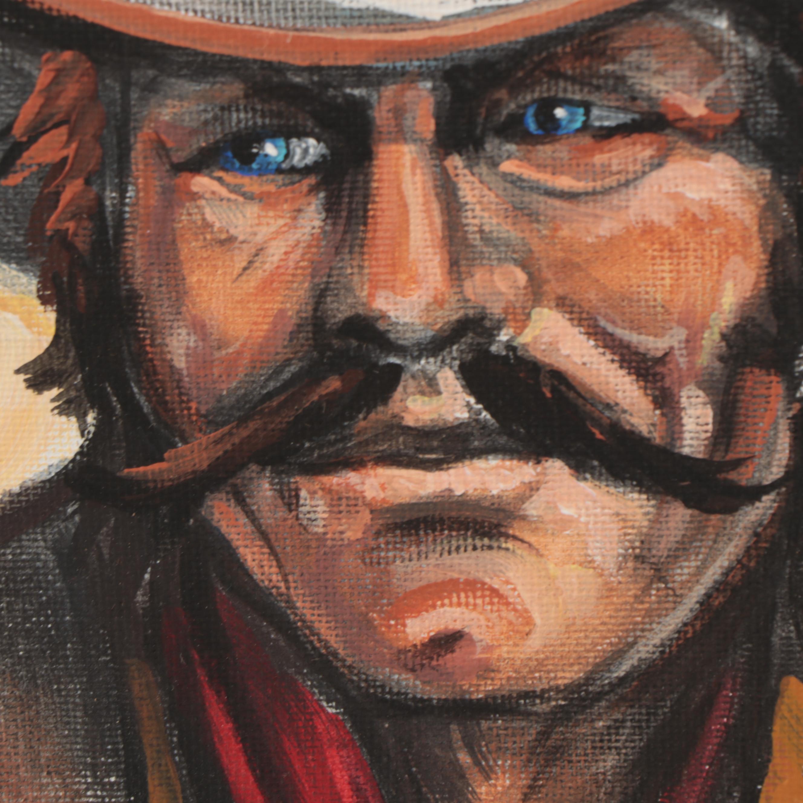 Rick Wisecarver Oil Painting of Cowboy Portrait, 2001