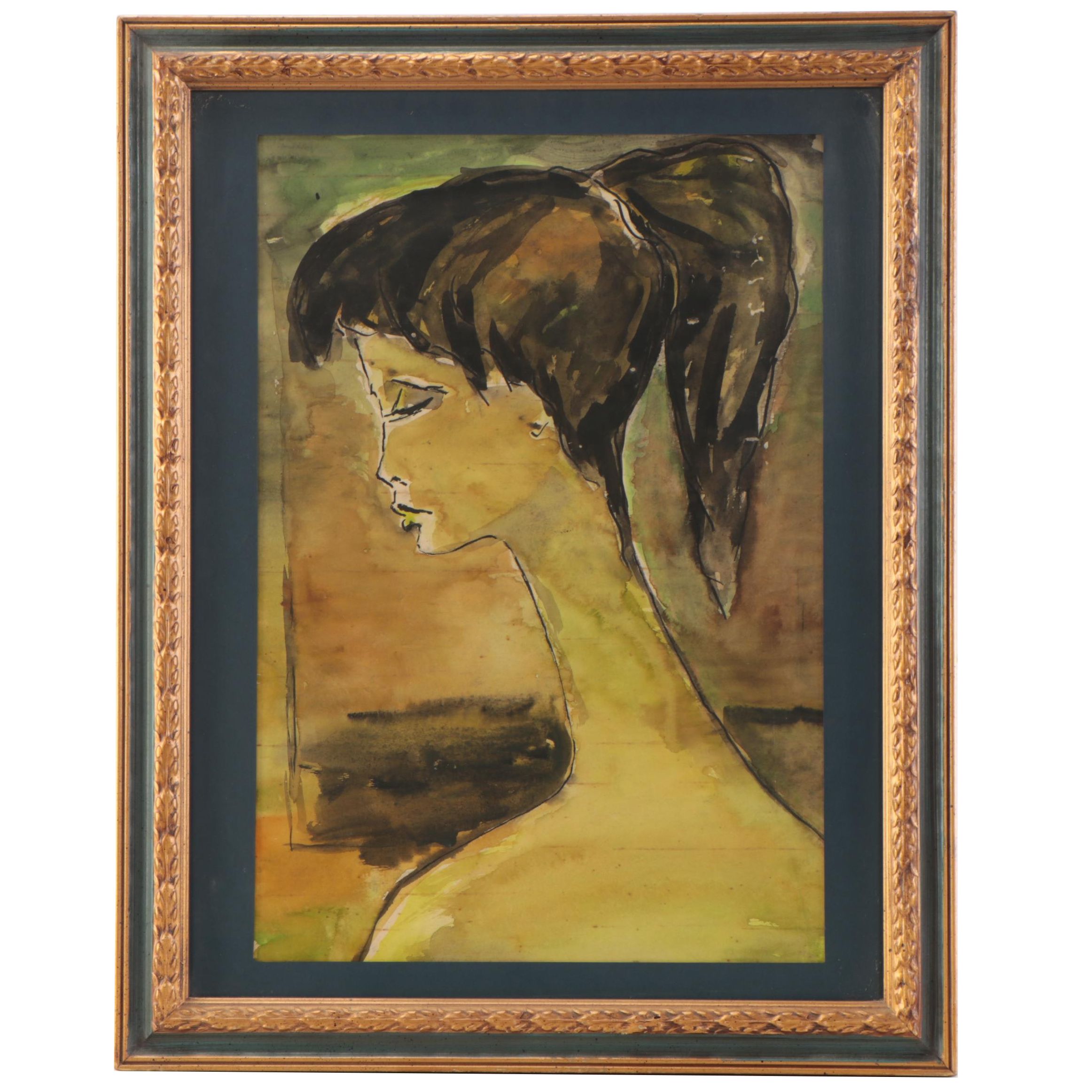 Abstract Portrait Watercolor Painting of Girl