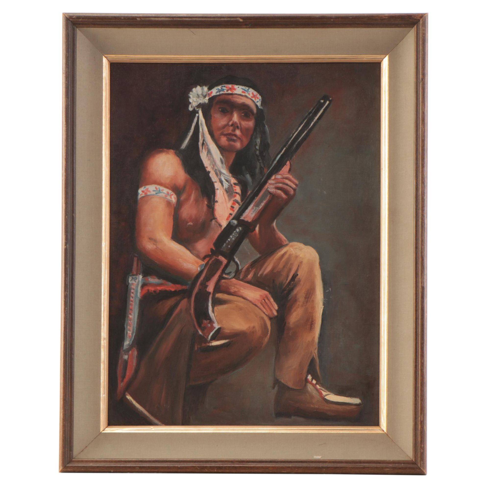 Oil Painting of Native American Warrior