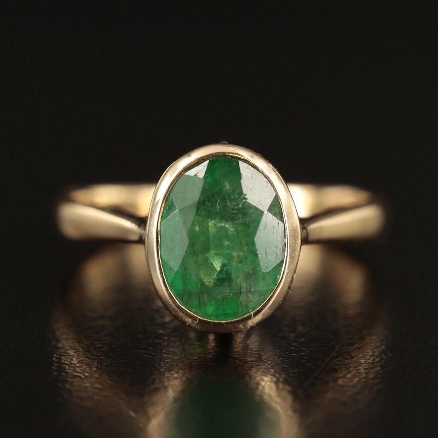 14K Emerald and Diamond Reverse Tapered Ring