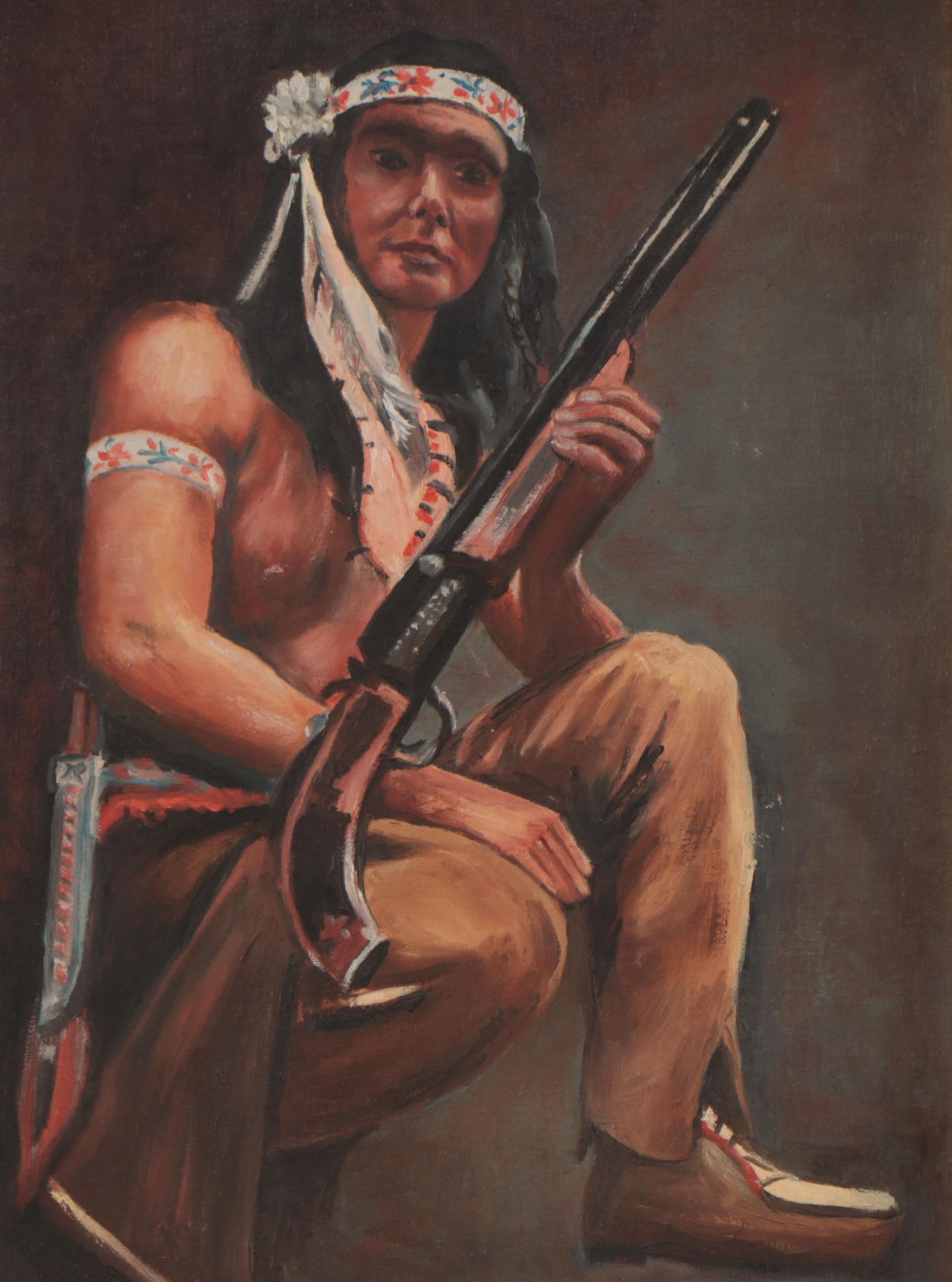 Oil Painting of Native American Warrior
