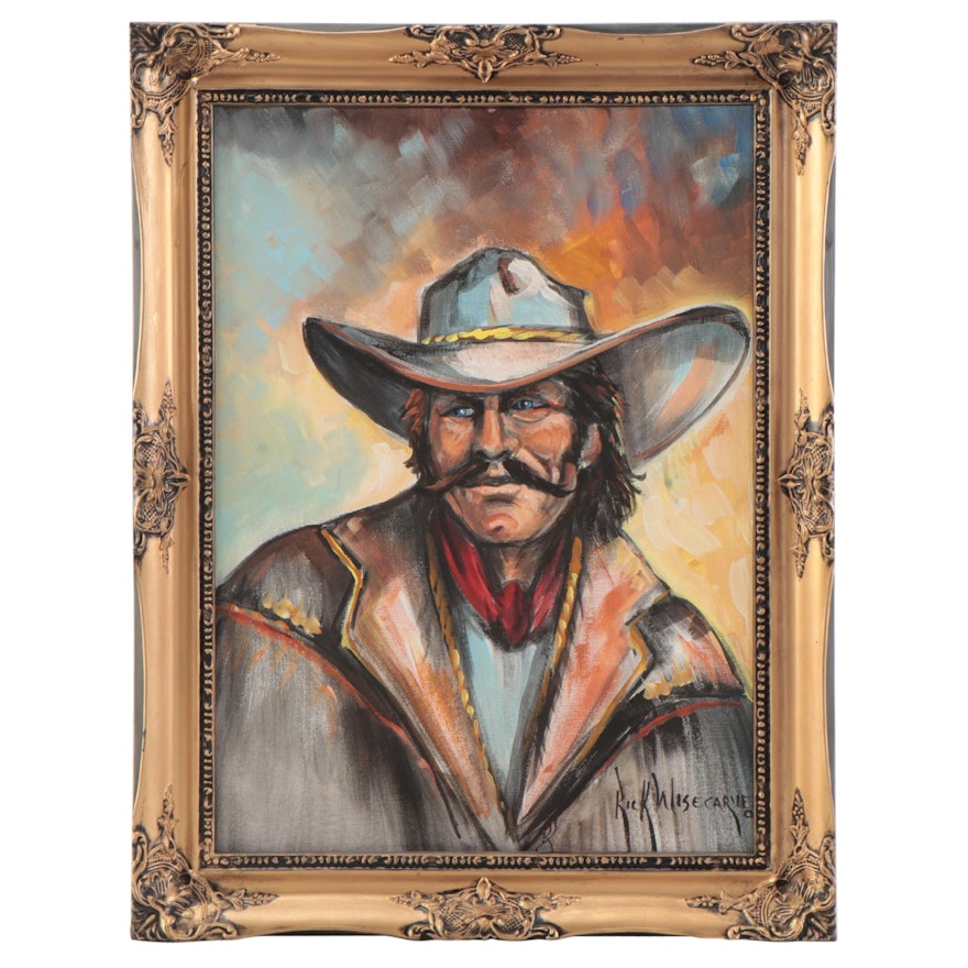 Rick Wisecarver Oil Painting of Cowboy Portrait, 2001