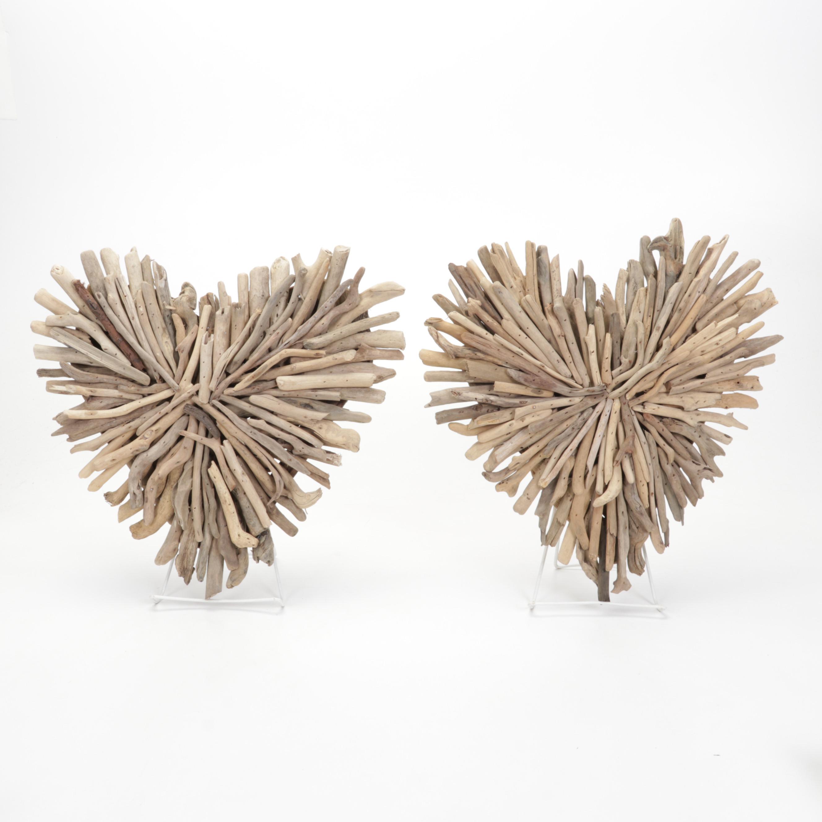 Driftwood Heart Wall Hangings, Framed Paper Butterflies, and Metal Bicycle Decor