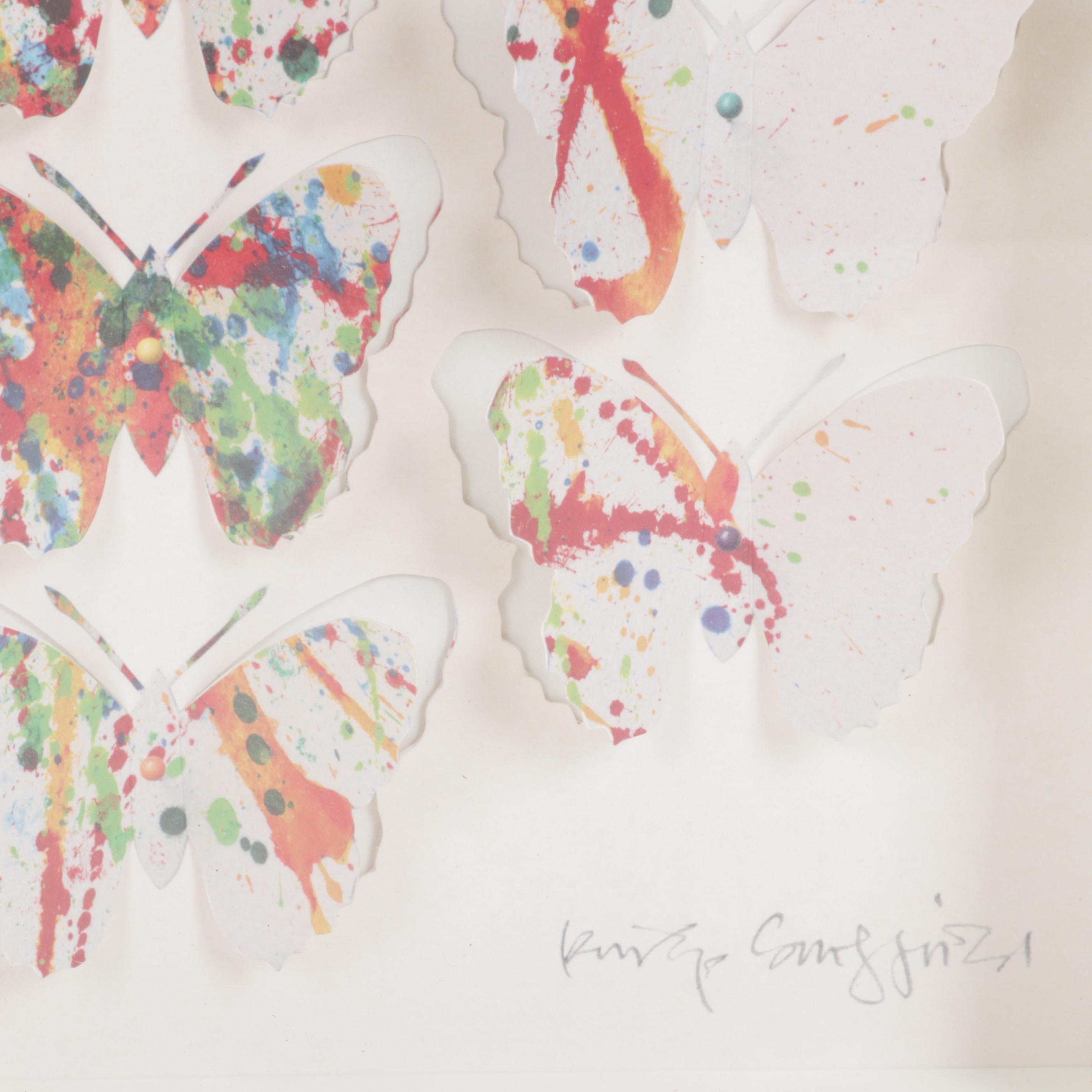 Driftwood Heart Wall Hangings, Framed Paper Butterflies, and Metal Bicycle Decor