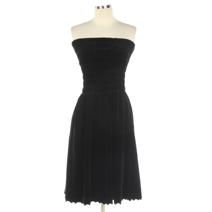 Relaxing Foxey Shirred Black Velveteen Strapless Dress