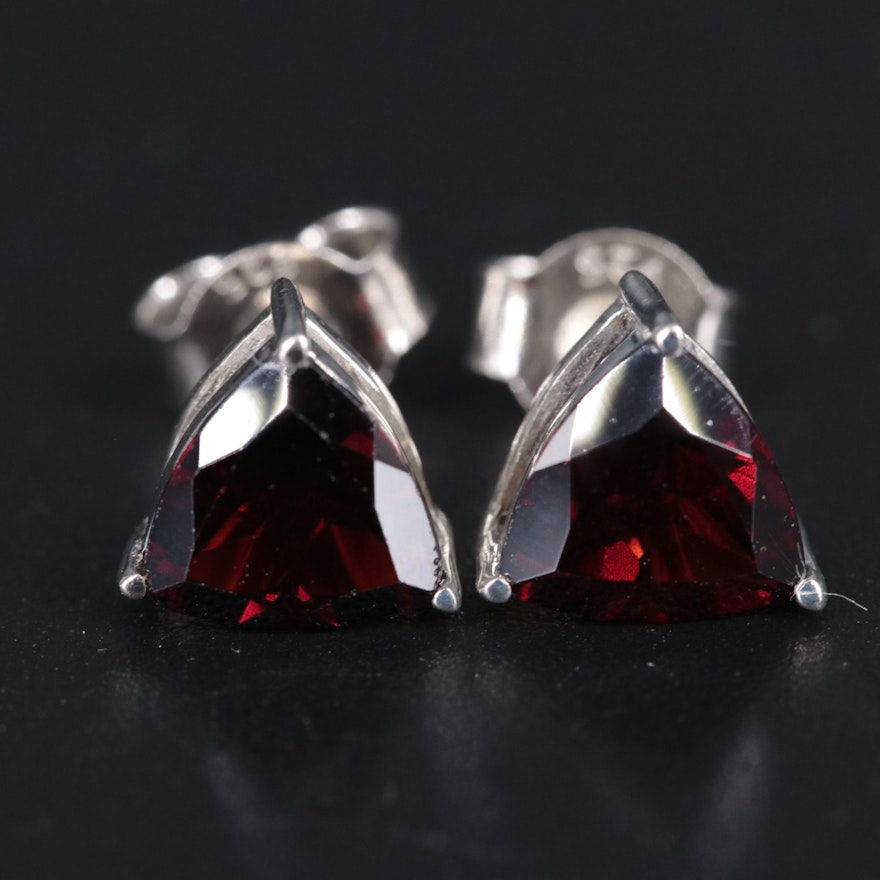 Sterling Silver Garnet Stud Earrings