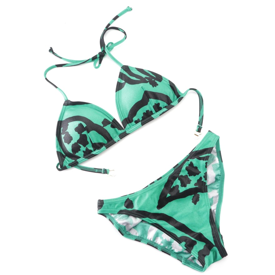 Girls' Christian Dior Sports Green Abstract Print Bikini