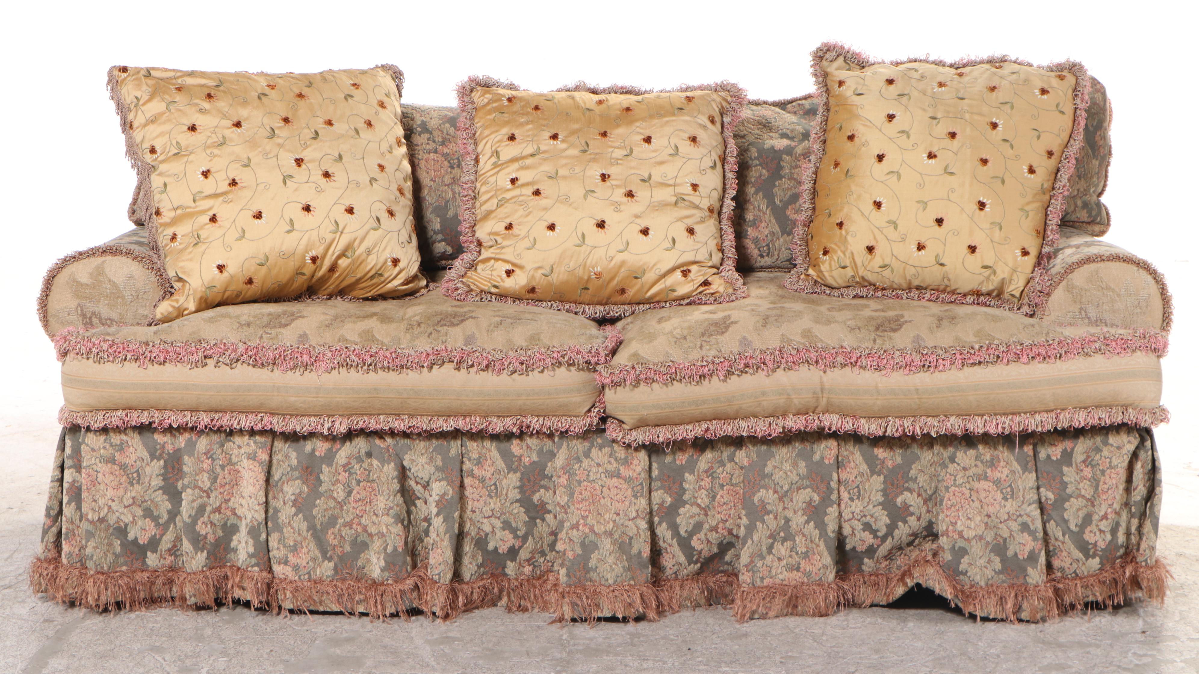 Carol Hicks Bolton and EJ Victor Skirted Sofa with Pillows