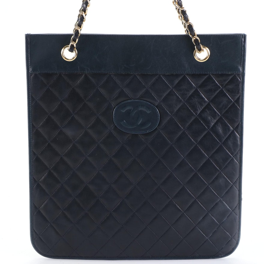 Chanel Flat Shoulder Bag in Dark Two-Tone Blue Quilted Lambskin Leather
