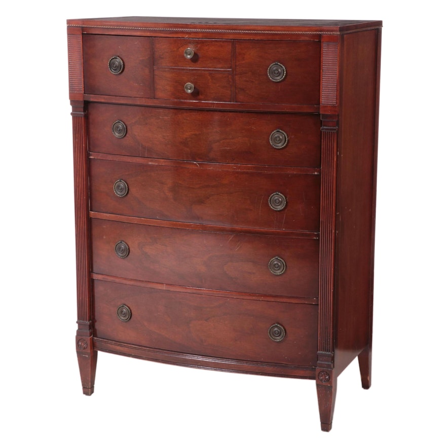 Directoire Style Mahogany Five-Drawer Bowfront Chest, Mid-20th Century