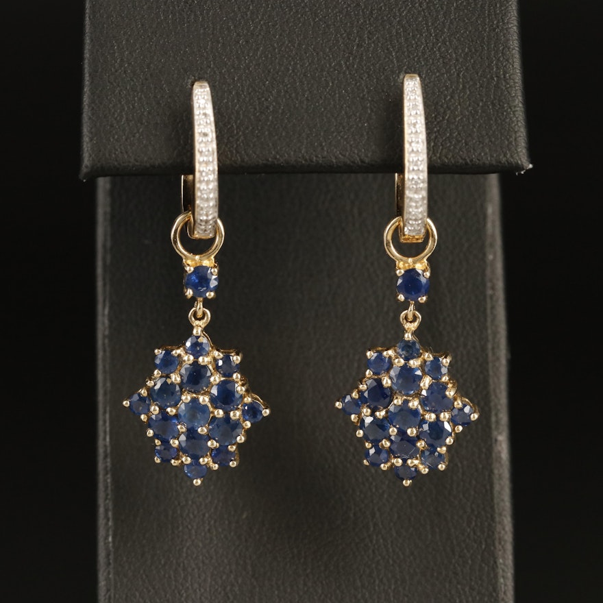 14K Diamond Hoop Earrings with Sapphire Enhancers