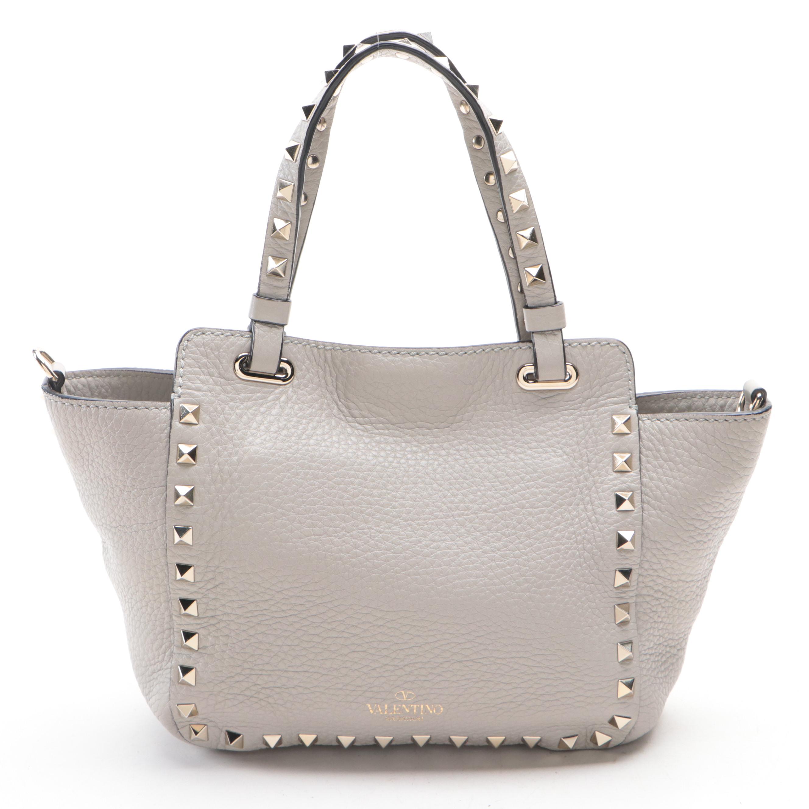 Valentino Rockstud Mini Tote in Grey Grained Leather