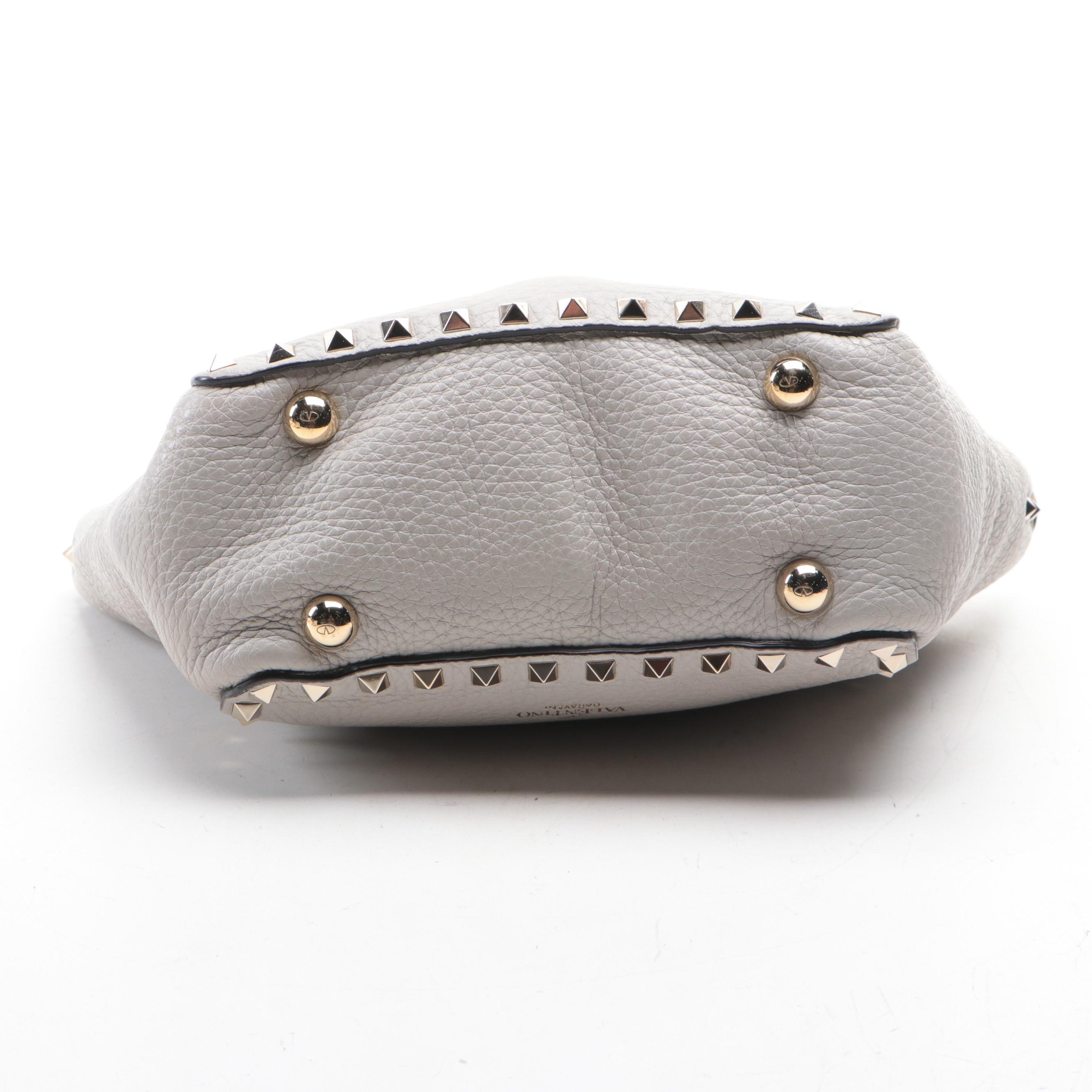 Valentino Rockstud Mini Tote in Grey Grained Leather