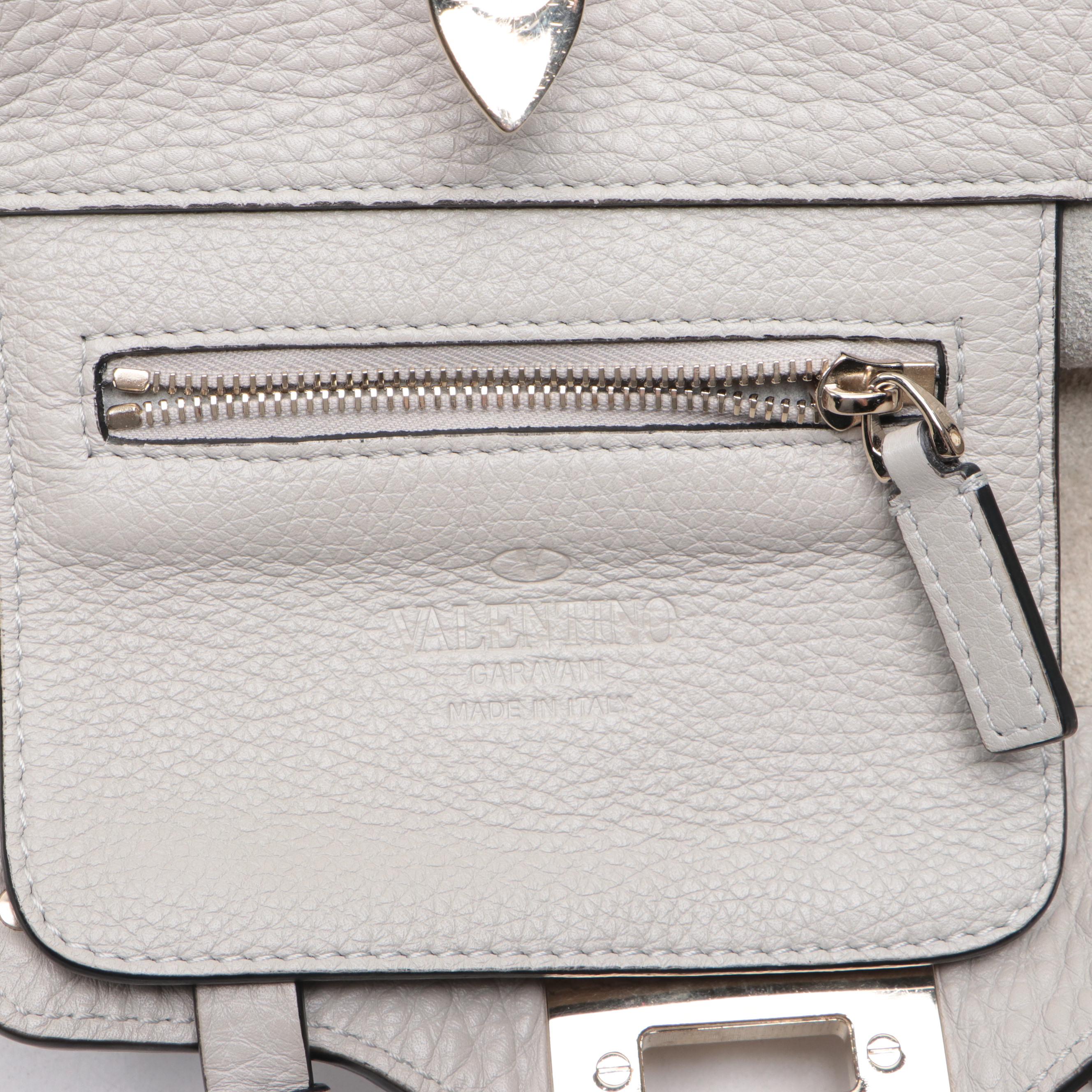 Valentino Rockstud Mini Tote in Grey Grained Leather