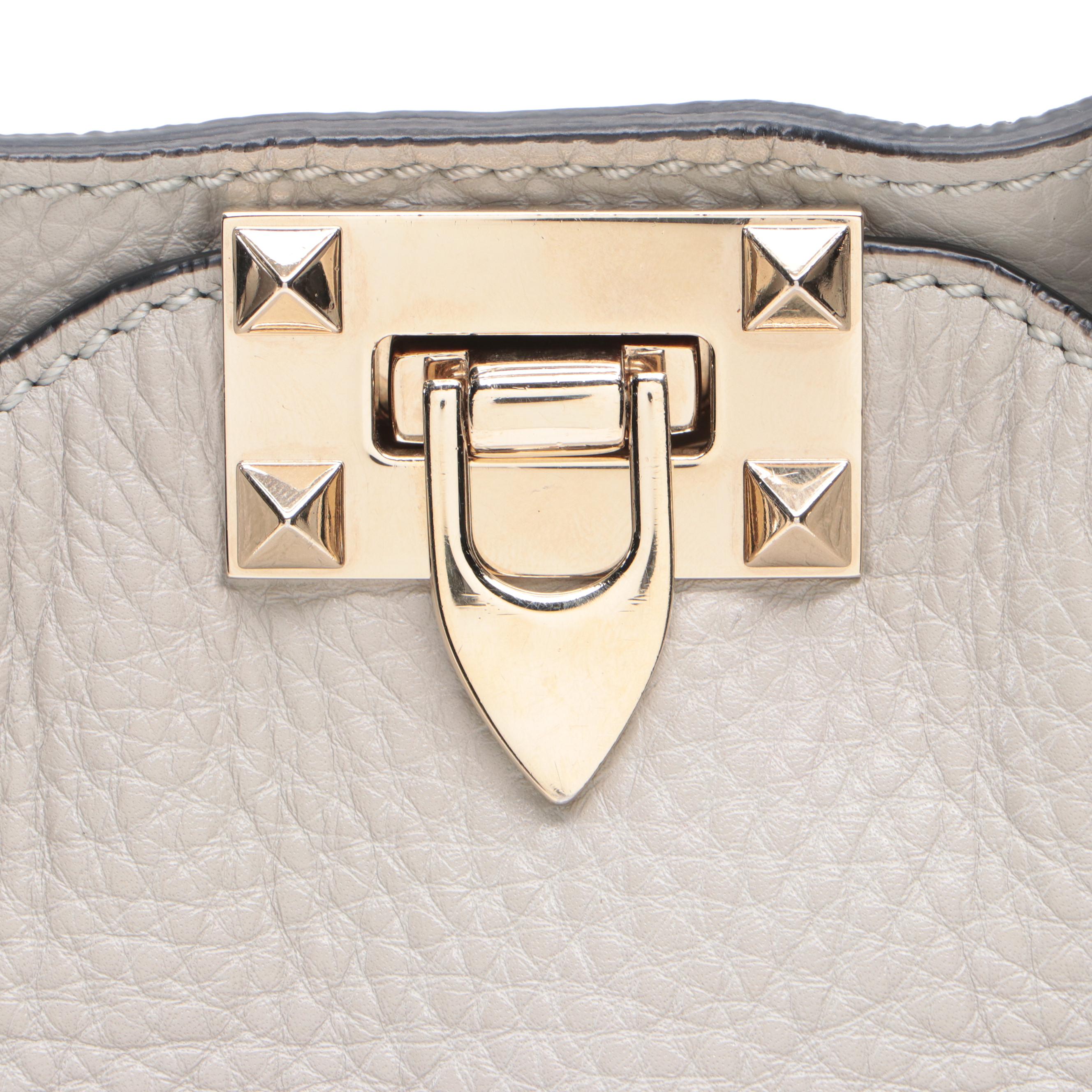 Valentino Rockstud Mini Tote in Grey Grained Leather