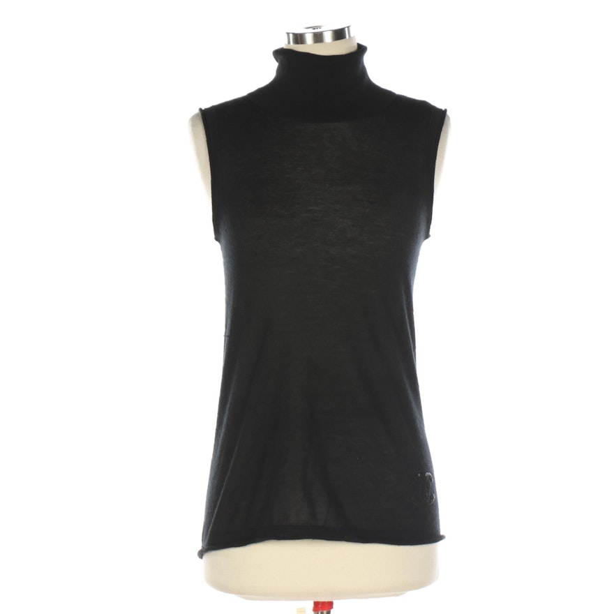 Chanel Sleeveless Turtleneck Top in Black Cashmere
