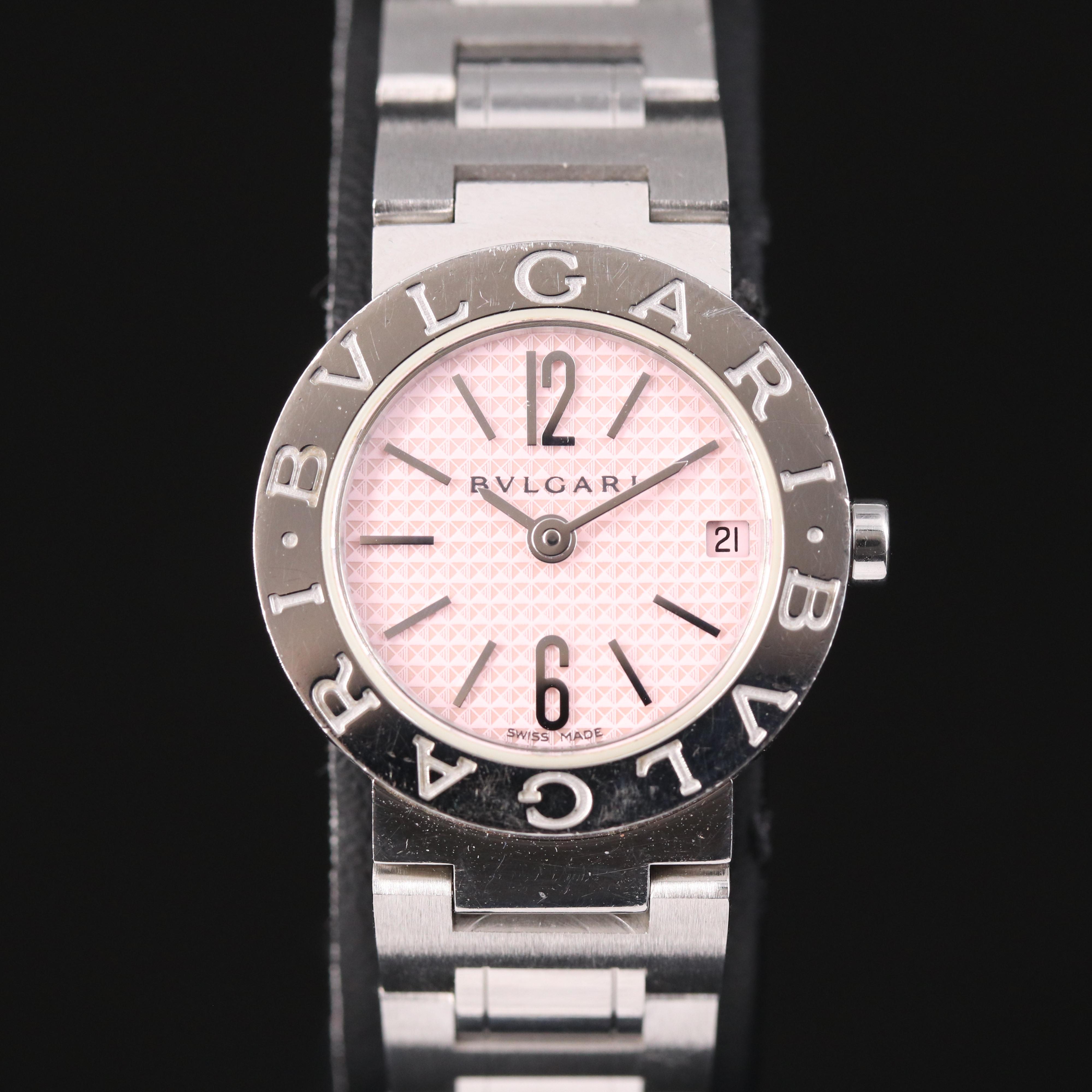 BVLGARI Pink Dial Stainless Steel Quartz Watch