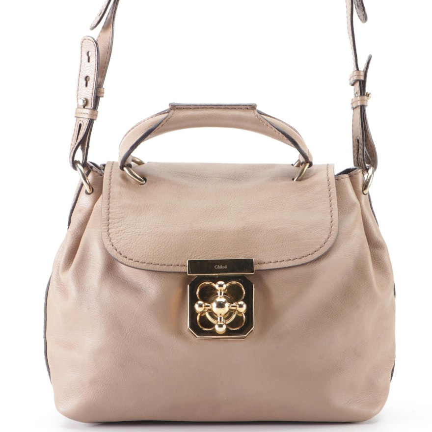 Chloé Elsie Two-Way Satchel in Taupe Grained Leather