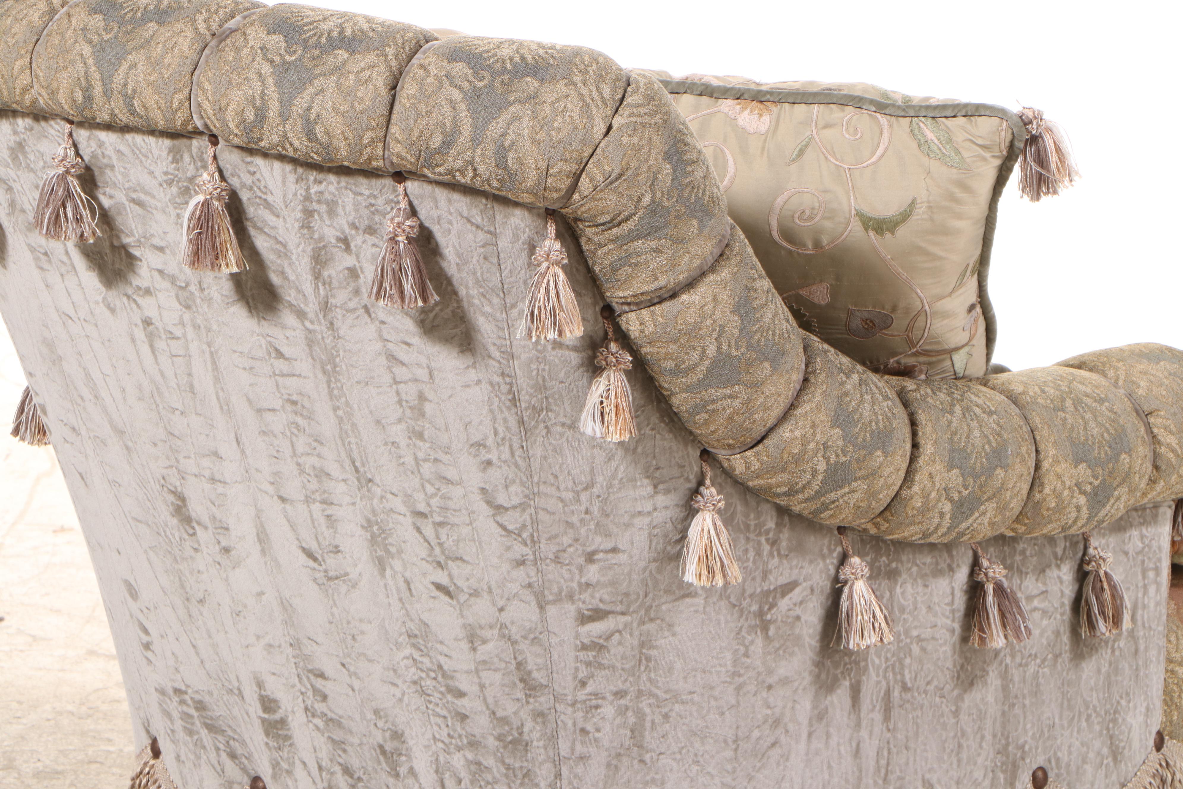 Pair of Carol Hicks Bolton and EJ Victor Custom Upholstered Chairs with Ottomans