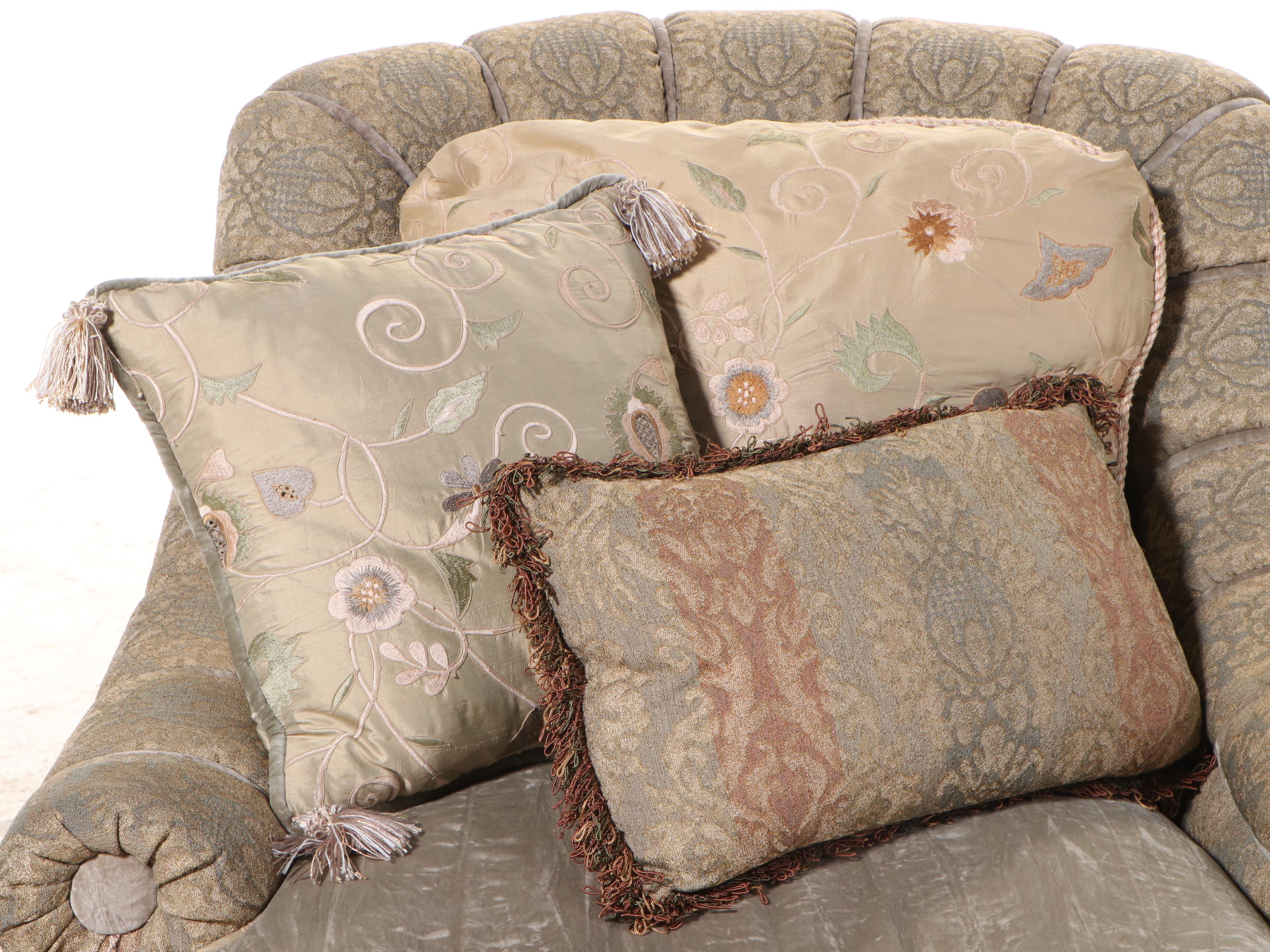 Pair of Carol Hicks Bolton and EJ Victor Custom Upholstered Chairs with Ottomans