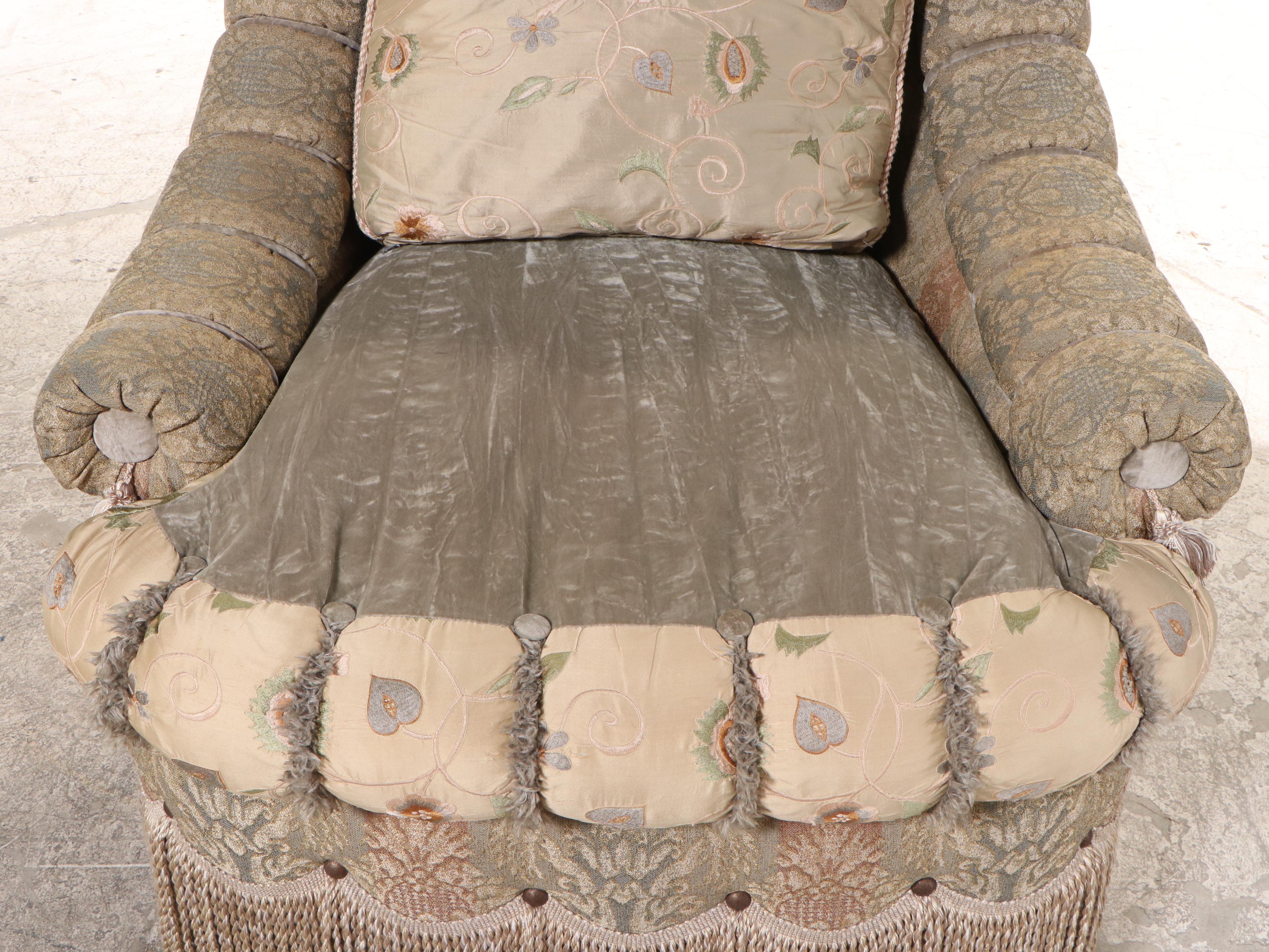 Pair of Carol Hicks Bolton and EJ Victor Custom Upholstered Chairs with Ottomans