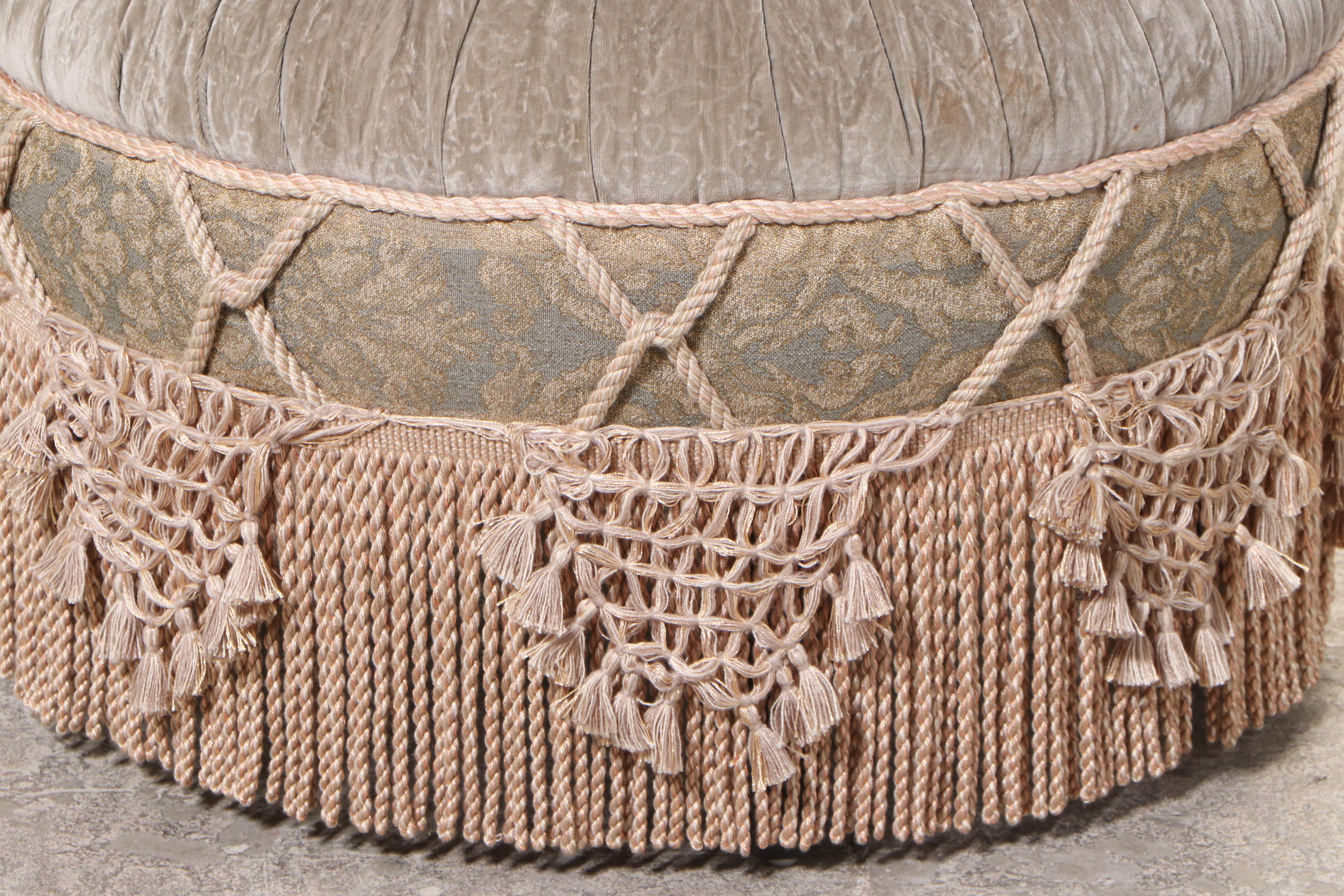 Pair of Carol Hicks Bolton and EJ Victor Custom Upholstered Chairs with Ottomans