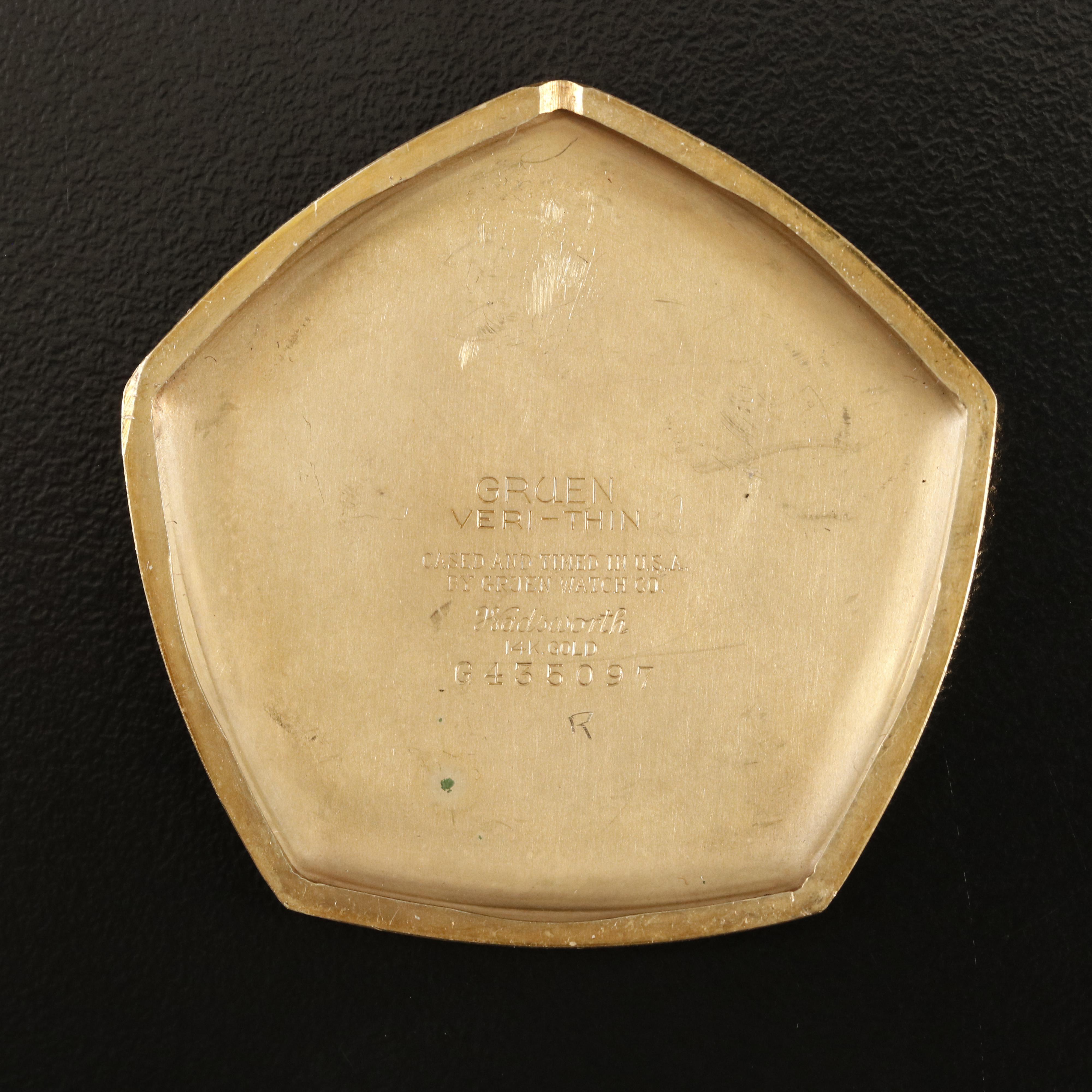 14K Gruen Veri-Thin Pocket Watch and Chain with Diamond Accented Knife Fob